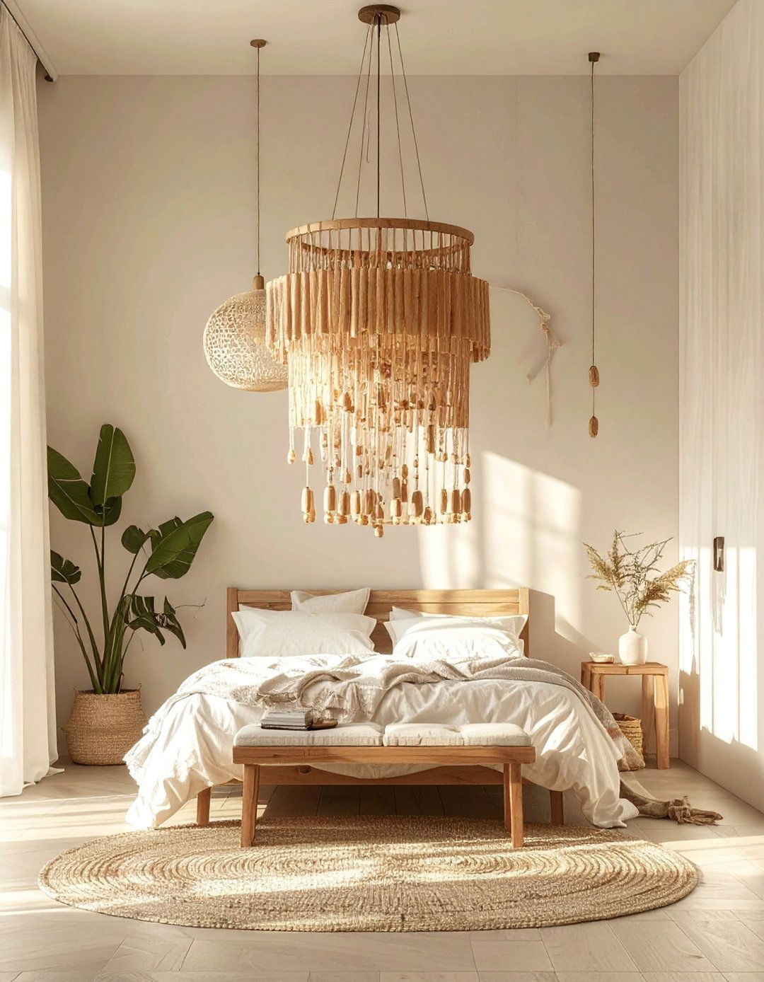 Beaded Chandelier in a Boho Bedroom - 40 Boho Bedroom Ideas for a Cozy and Eclectic Retreat