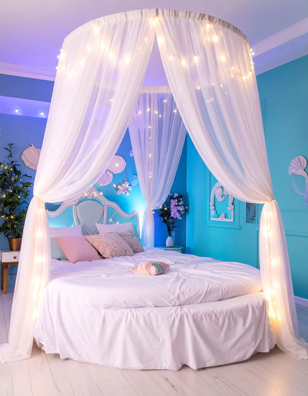 Bed Canopy with String Lights - 20 Mermaid Room Ideas for a Magical Space