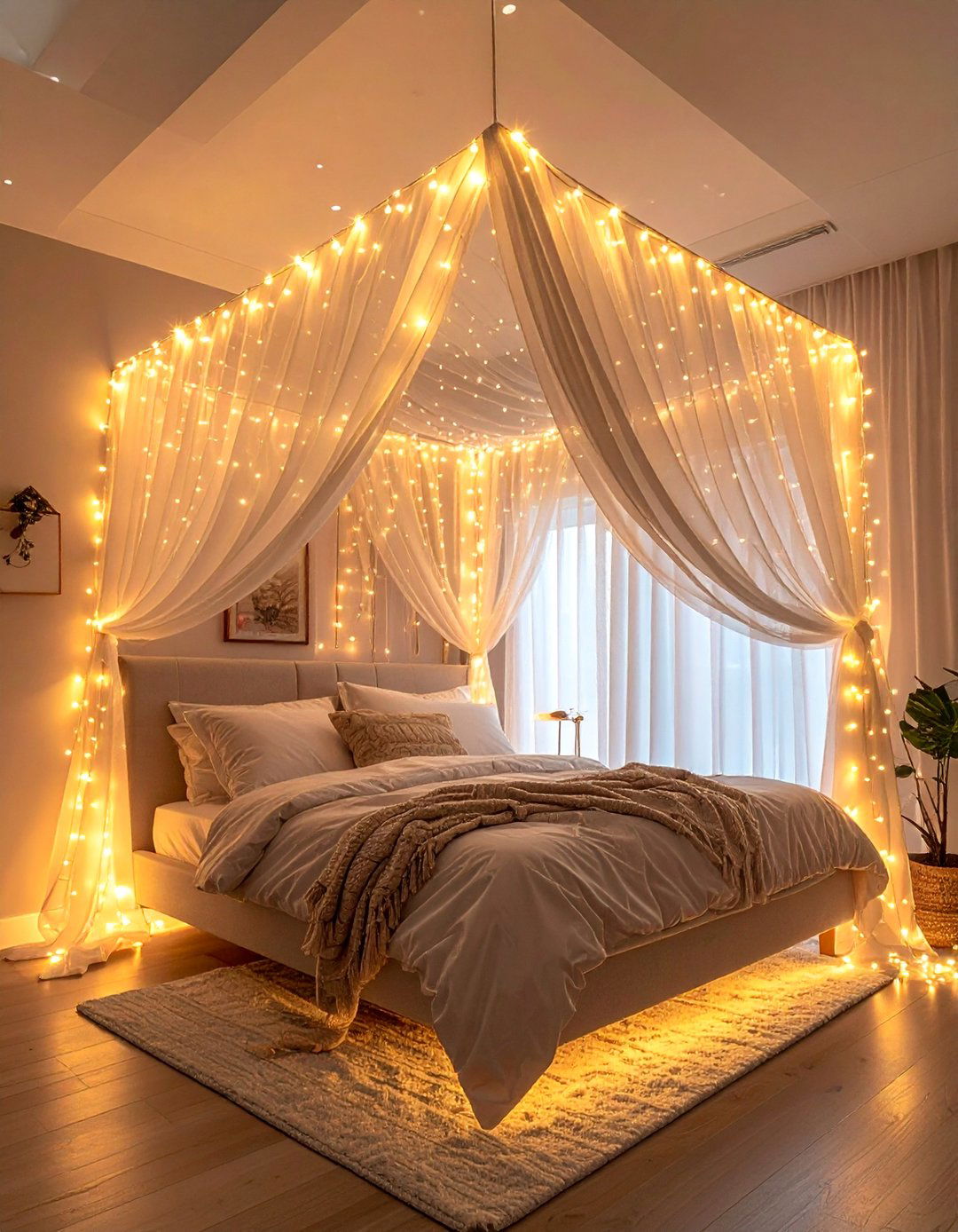 Bedroom Fairy Light Canopies - 40 Bedroom Lighting Ideas for a Cozy Ambiance