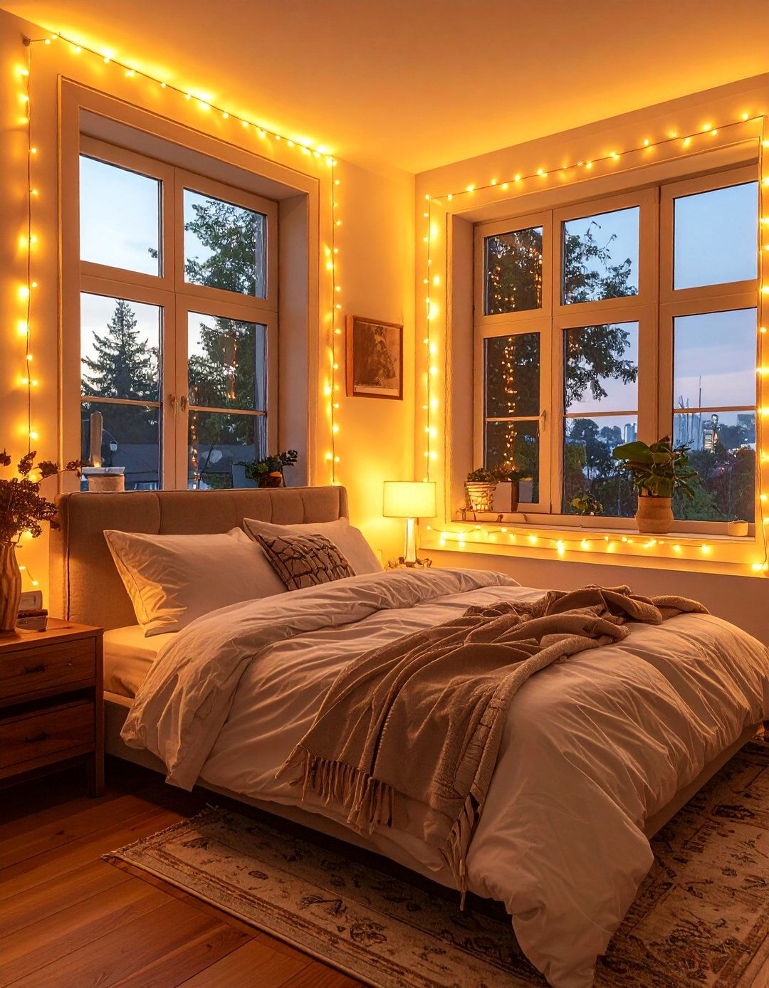 Bedroom Window Frame String Lights - 40 Bedroom Lighting Ideas for a Cozy Ambiance