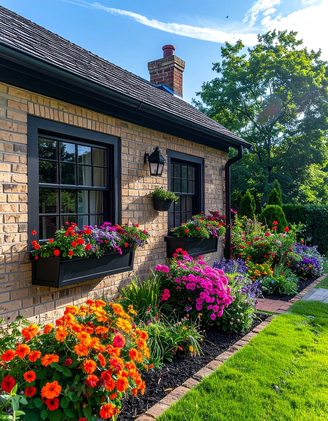 Beige House with Black Flower Boxes - 30 Beige and Black House Exterior Ideas for Curb Appeal