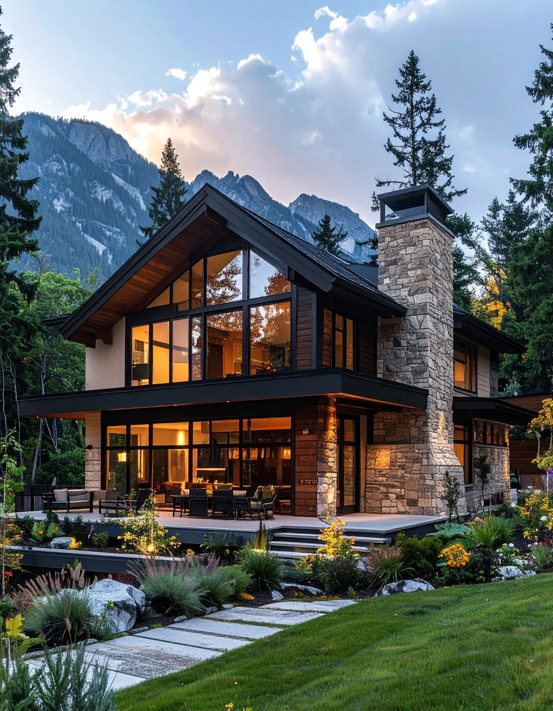 Beige Stucco and Dark Wood with Black Accents - 30 Beige and Black House Exterior Ideas for Curb Appeal