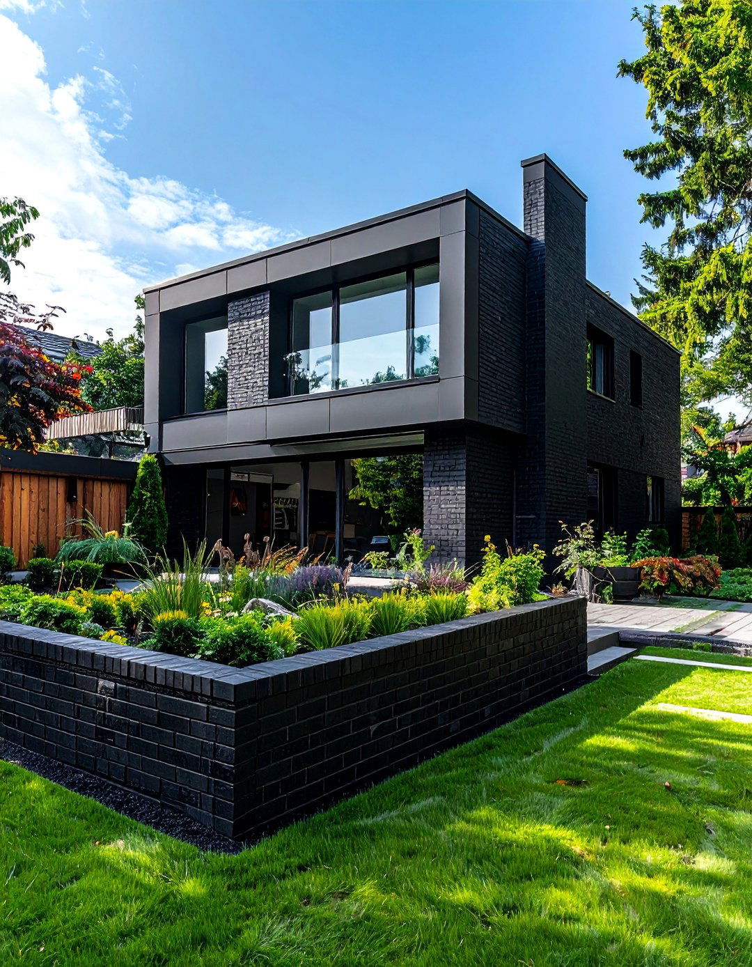 Black Brick Garden Wall Integration - 40 Black Brick House Exteriors for a Timeless and Elegant Look