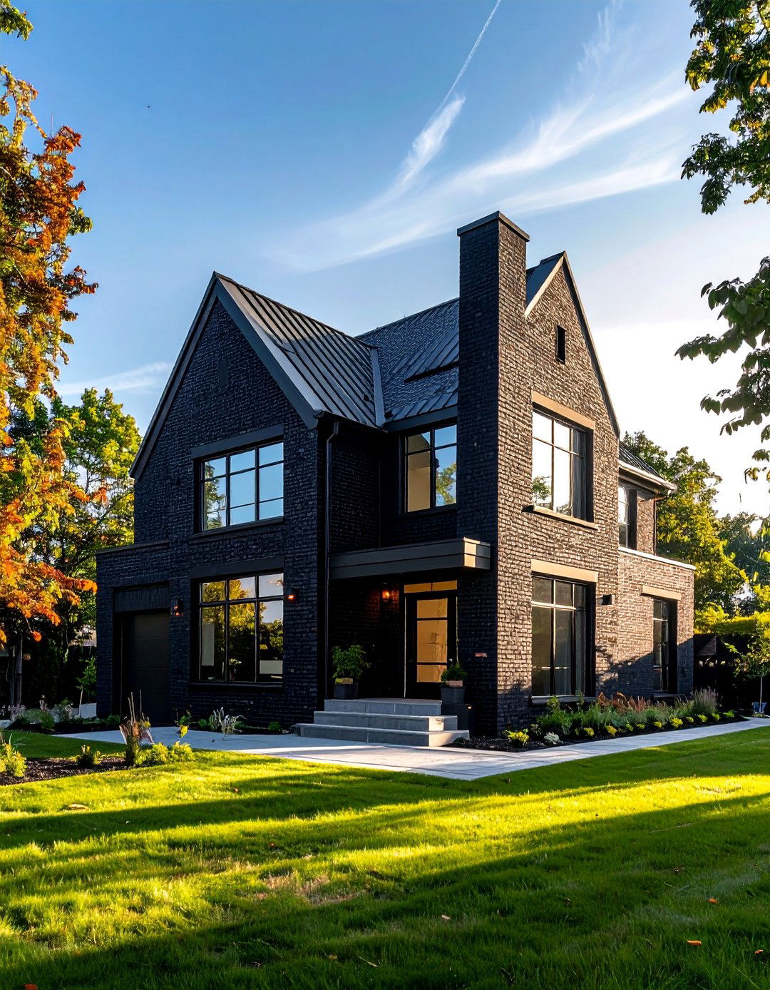 Black Brick House with Asymmetrical Design - 40 Black Brick House Exteriors for a Timeless and Elegant Look