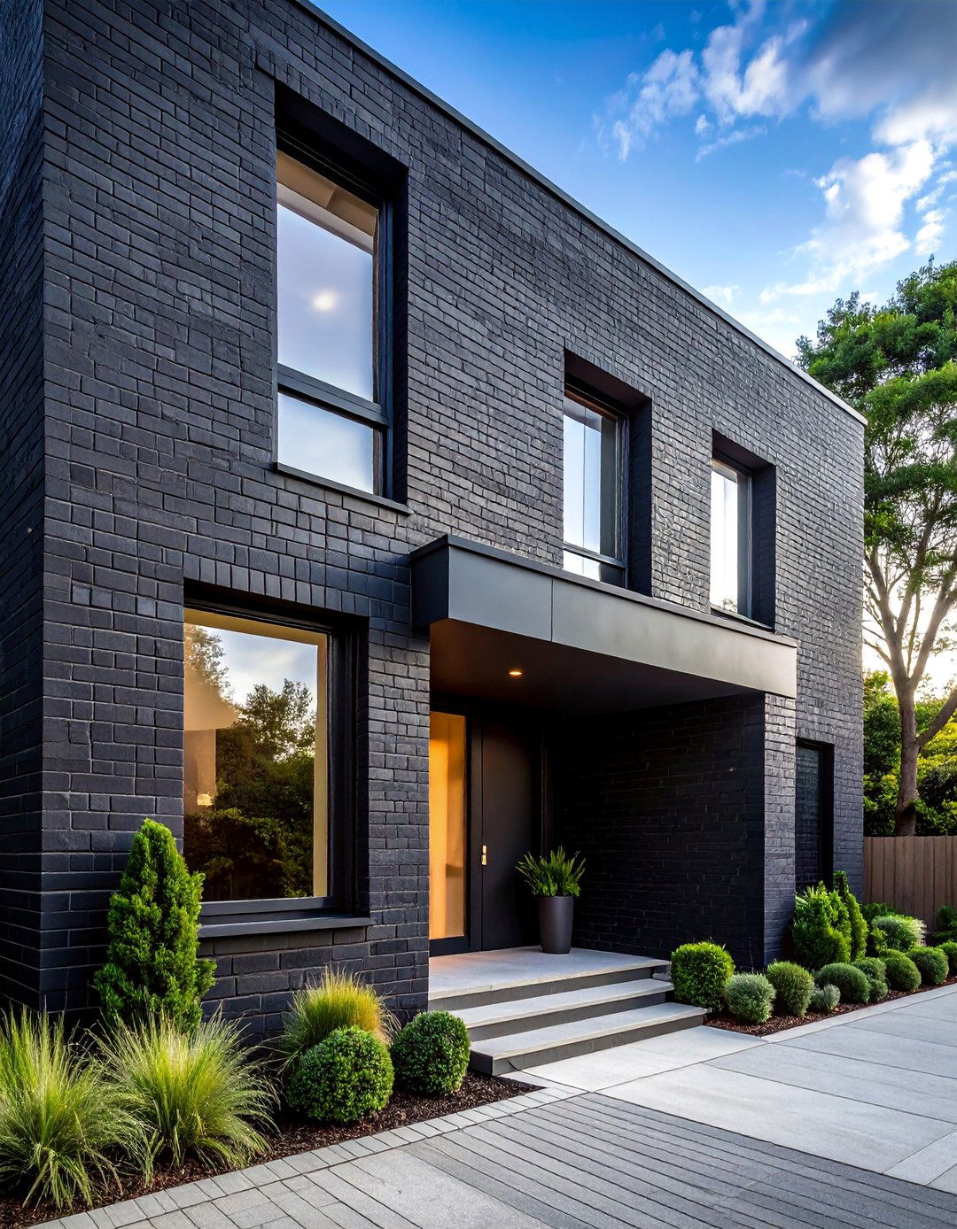 Black Brick House with Black Window Frames - 40 Black Brick House Exteriors for a Timeless and Elegant Look