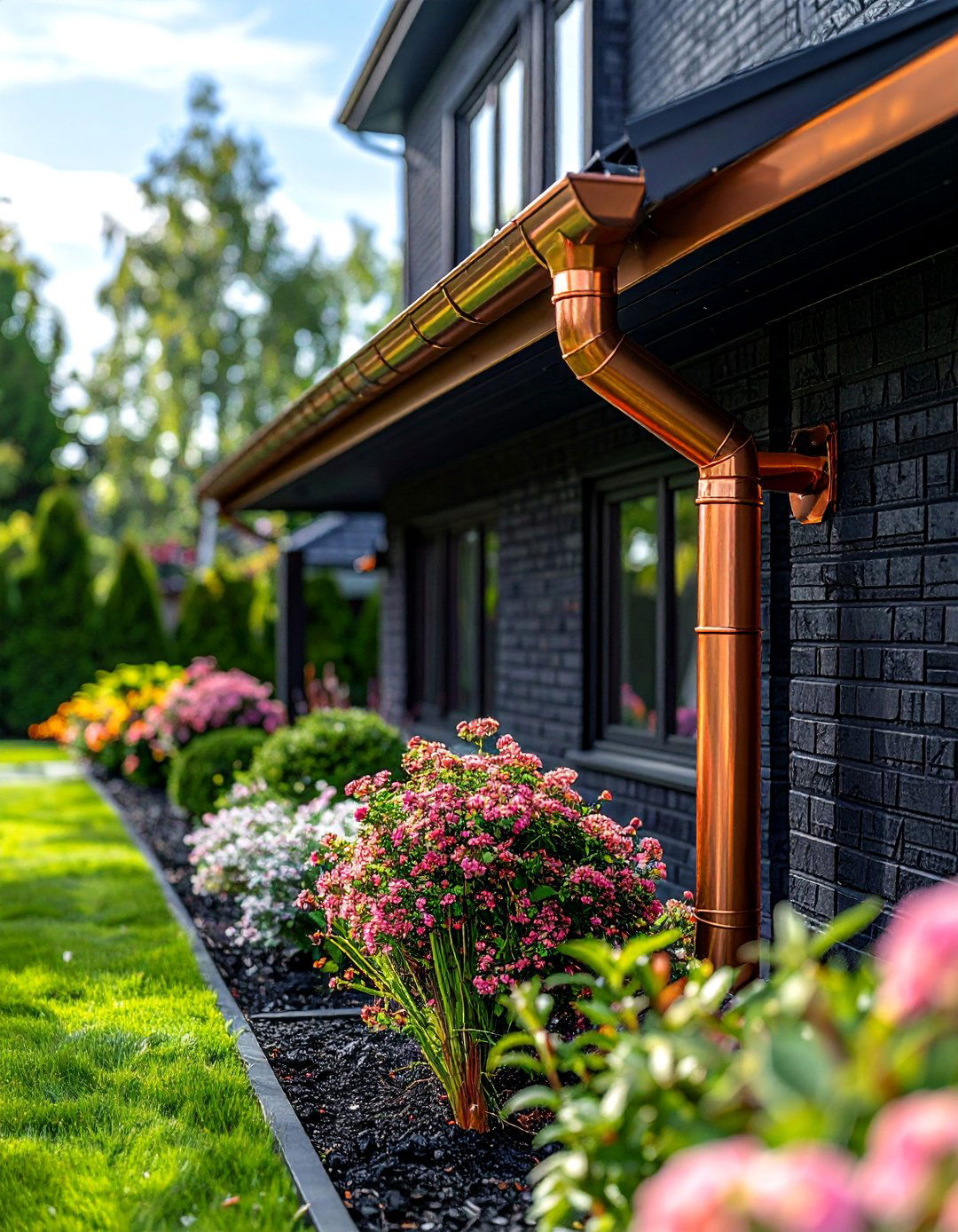 Black Brick House with Copper Gutters - 40 Black Brick House Exteriors for a Timeless and Elegant Look