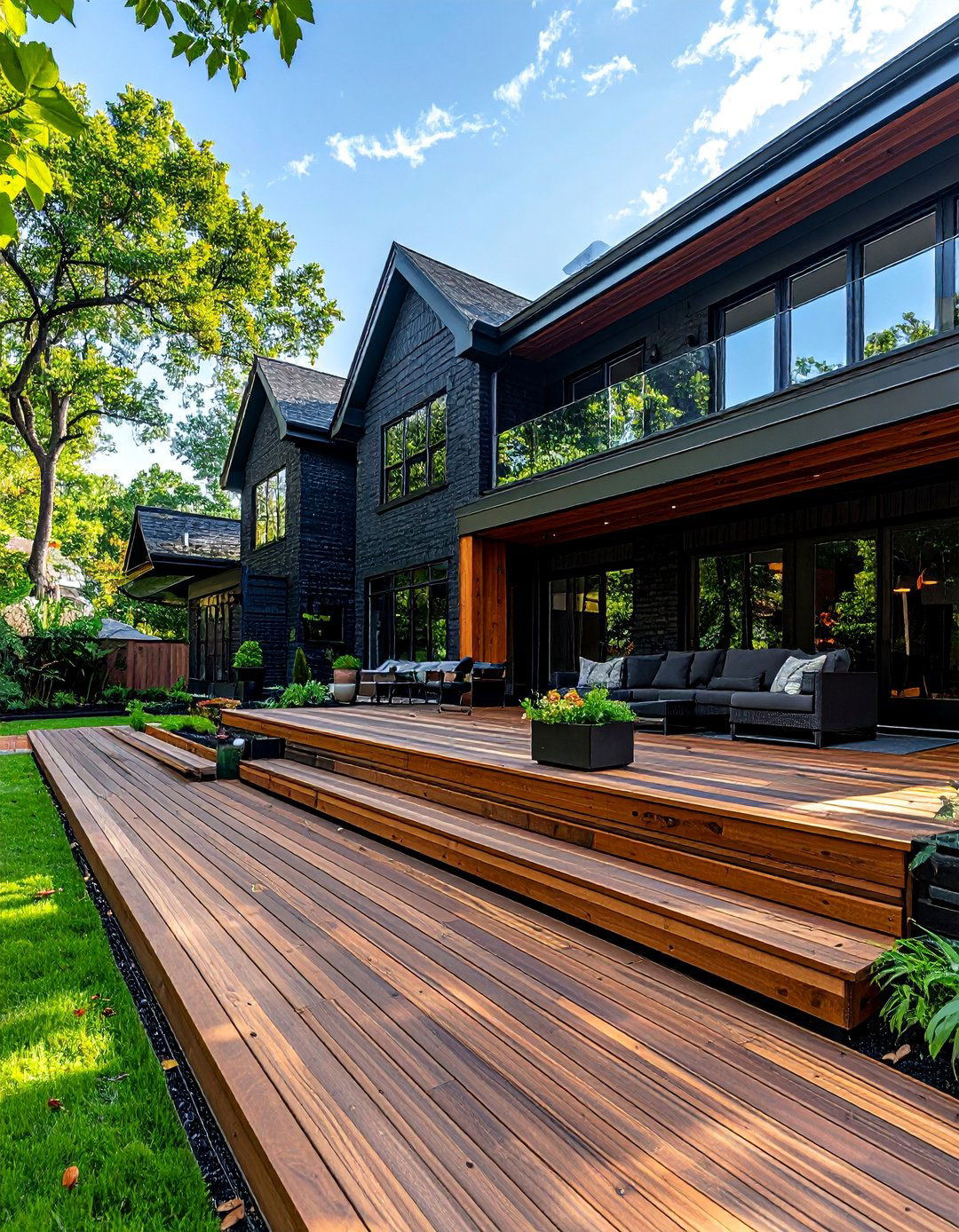 Black Brick House with Ipe Wood Decking - 20 Black House With Wood Accents Ideas for a Bold Style