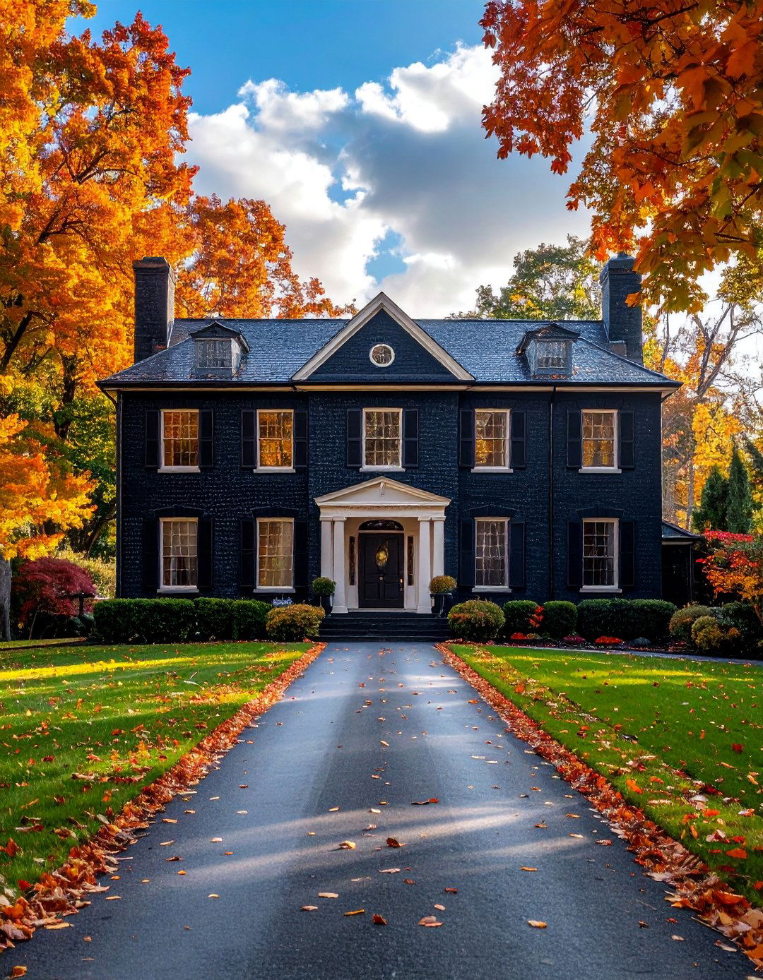Black Brick House with Symmetrical Facade - 40 Black Brick House Exteriors for a Timeless and Elegant Look