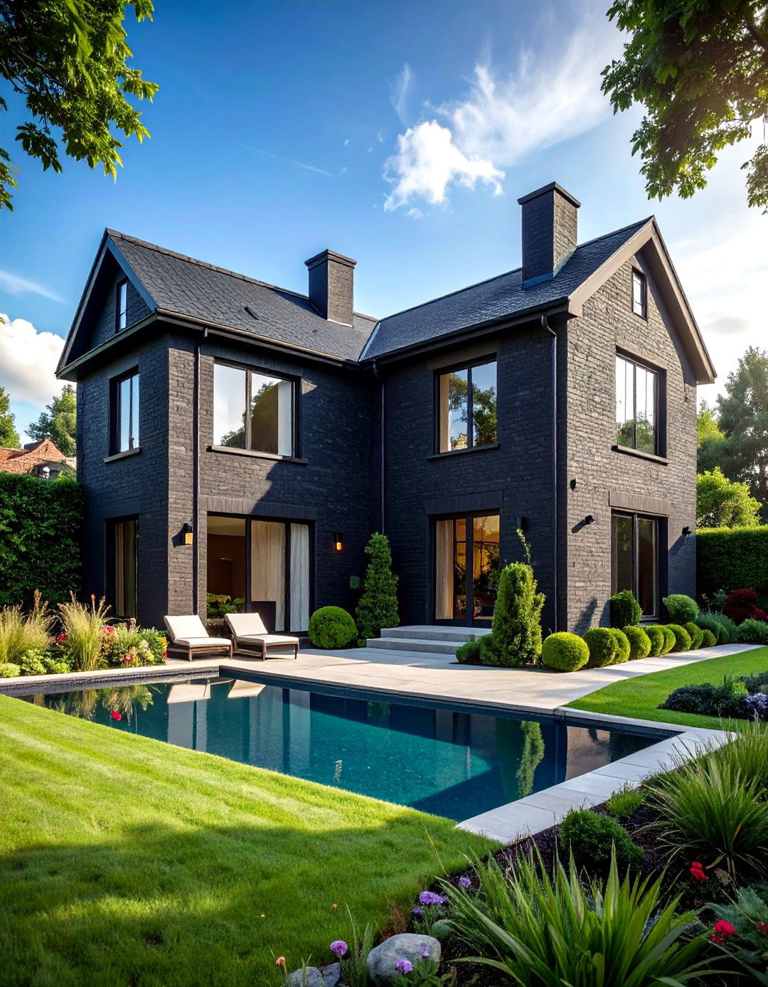 Black Brick House with a Courtyard - 40 Black Brick House Exteriors for a Timeless and Elegant Look