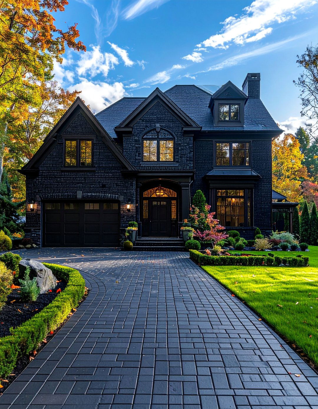 Black Brick Paver Driveway and Walkway - 40 Black Brick House Exteriors for a Timeless and Elegant Look