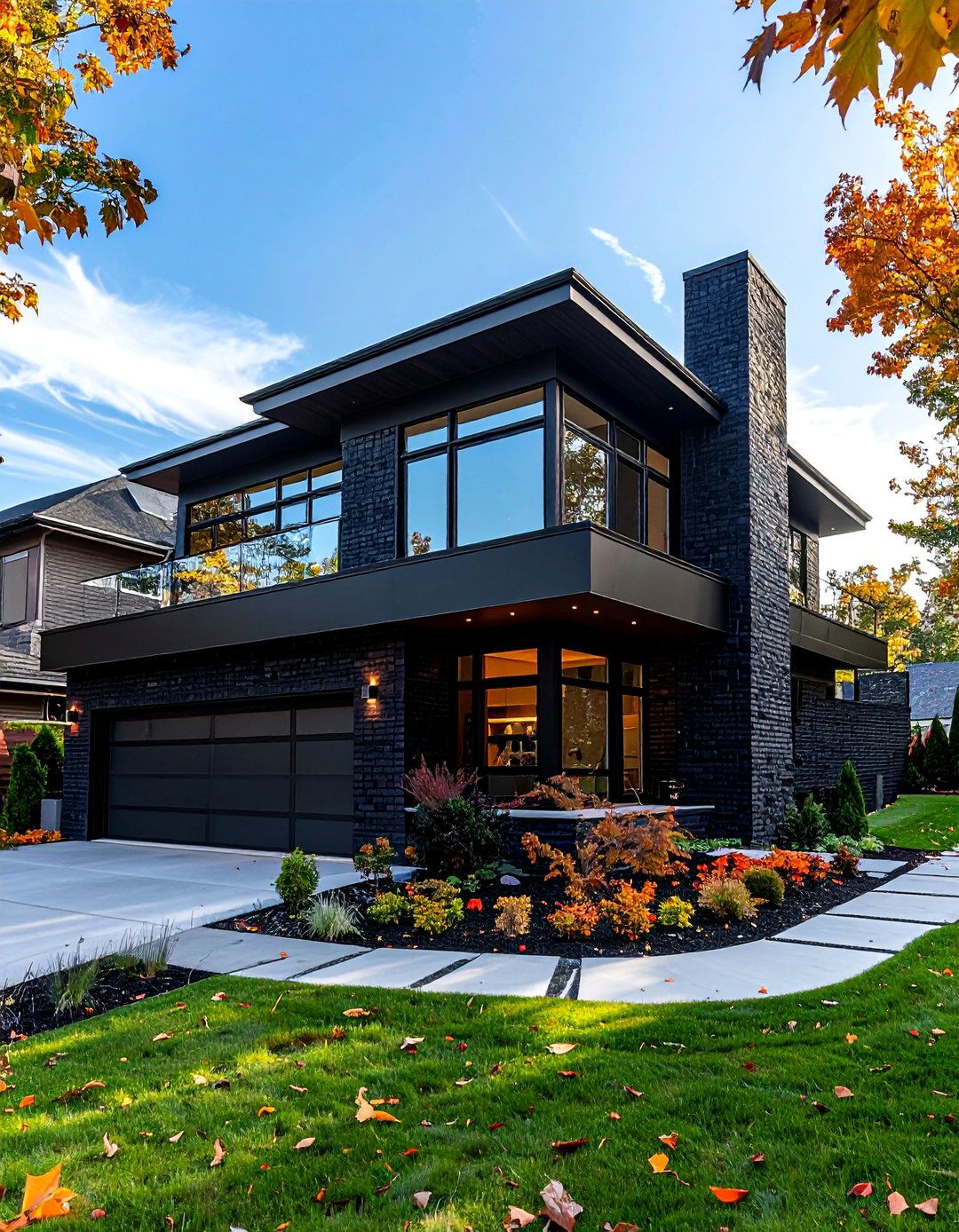 Black Brick Split Level House