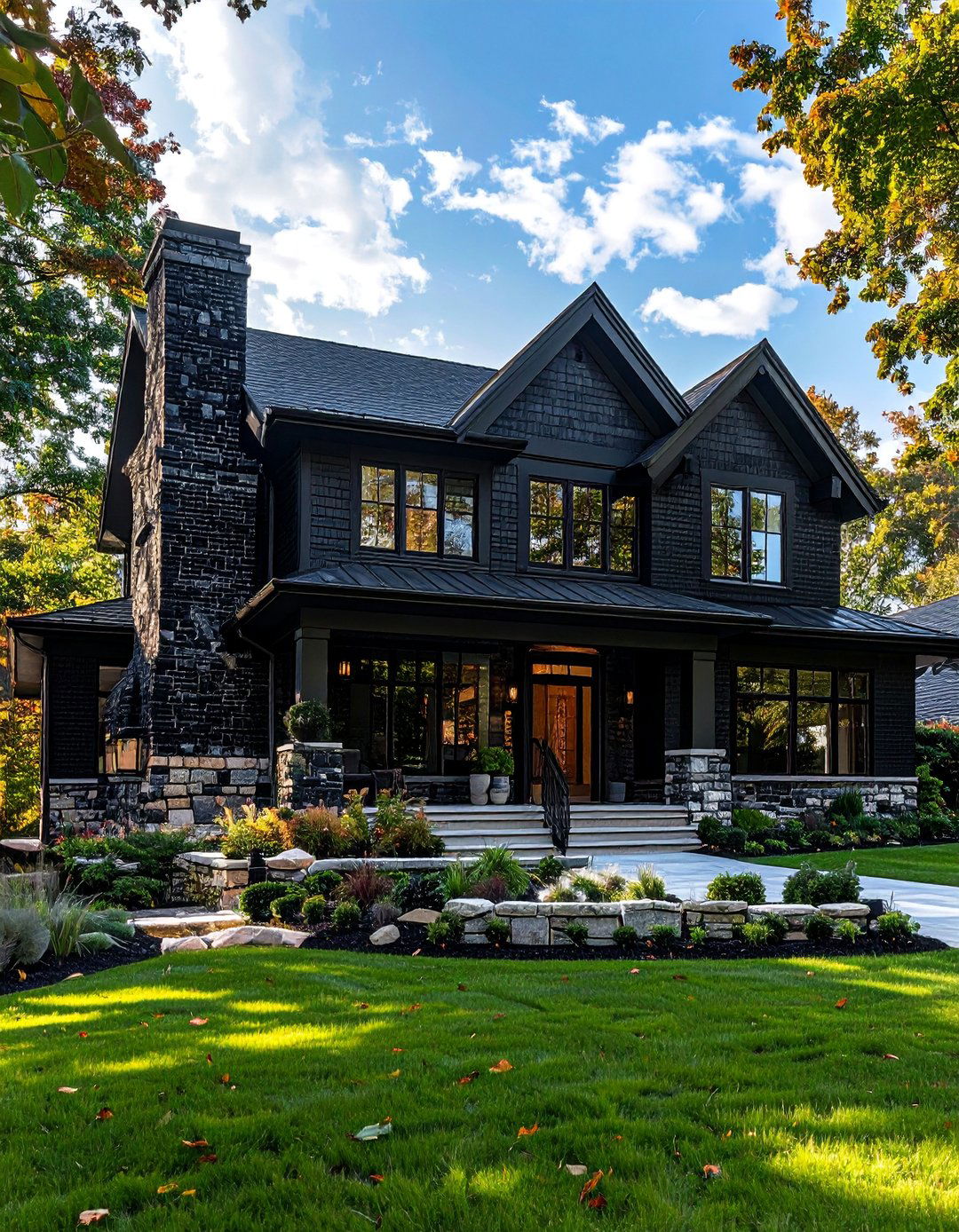 Black Brick and Stone Exterior Combination - 40 Black Brick House Exteriors for a Timeless and Elegant Look