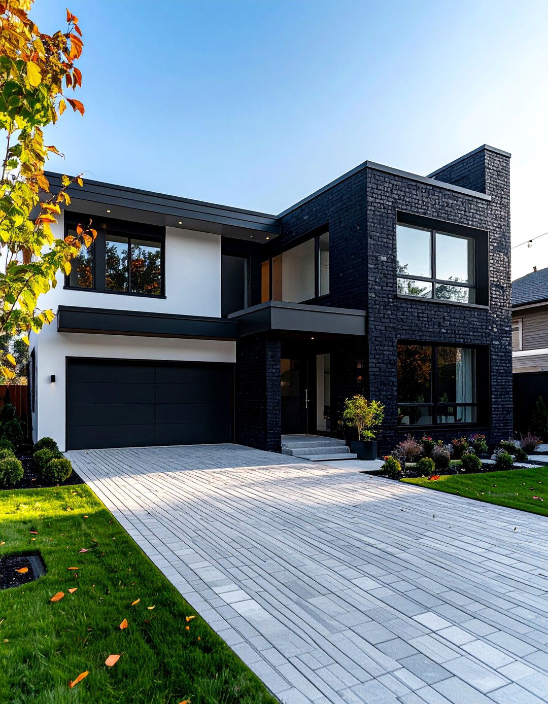 Black Brick and Stucco Combination Exterior - 40 Black Brick House Exteriors for a Timeless and Elegant Look