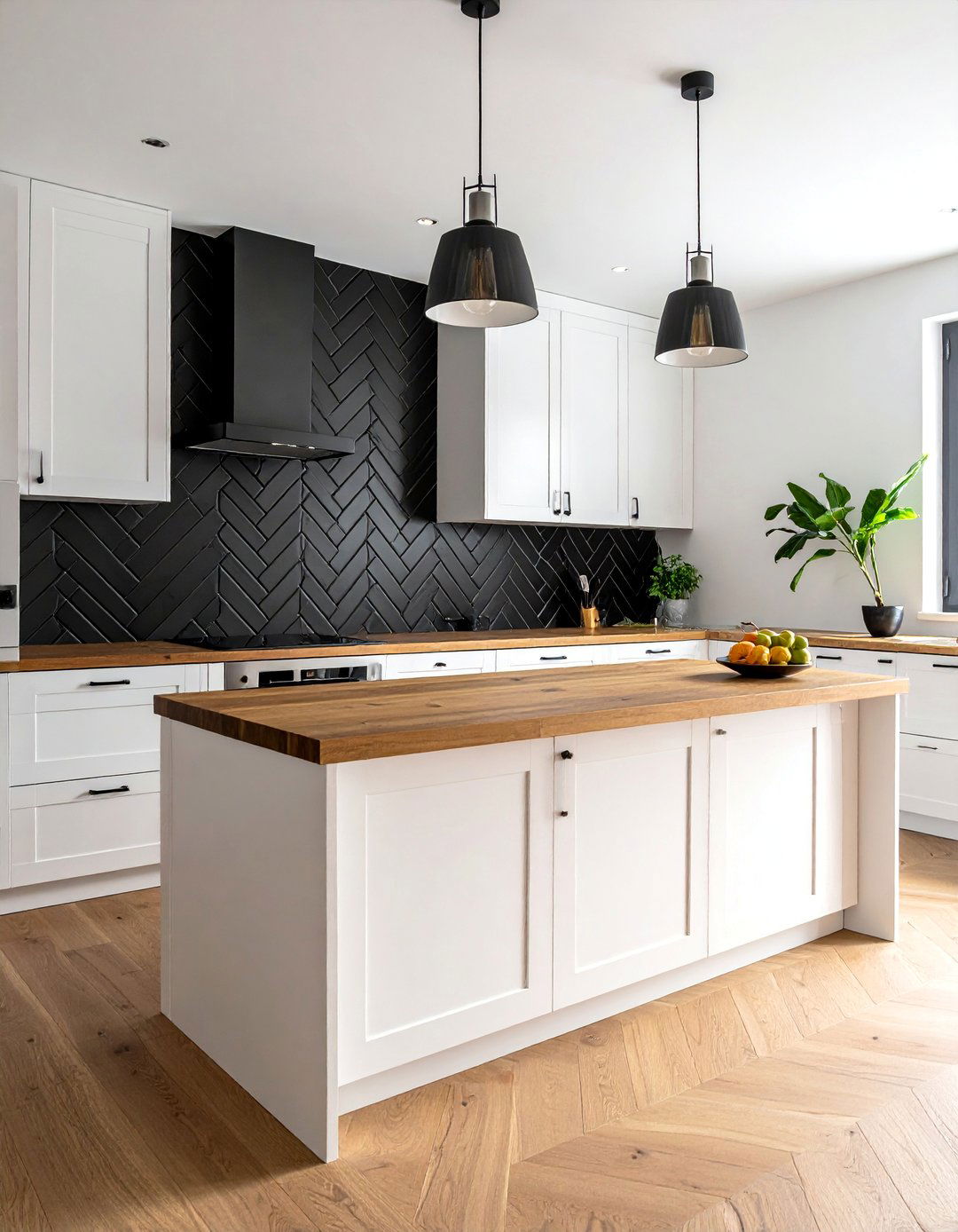 Black Chevron Tile Backsplash - 30 Kitchen With Black Backsplash Ideas for a Bold Look