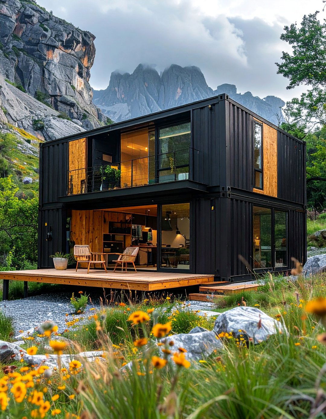 Black Container Home with Plywood Accents - 20 Black House With Wood Accents Ideas for a Bold Style