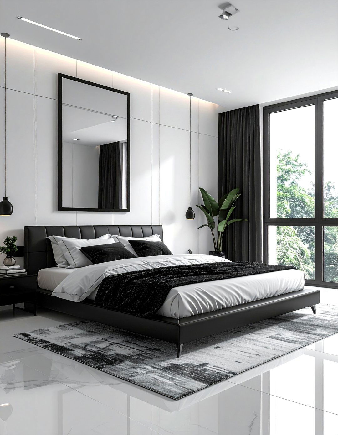 Black Framed Windows and Mirrors - 40 Black and White Bedroom Ideas for Elegance
