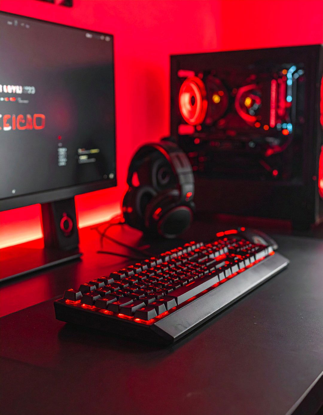 Black Gaming Setup with Red Peripherals Only - 20 Red and Black Gaming Setup Ideas for Gamers
