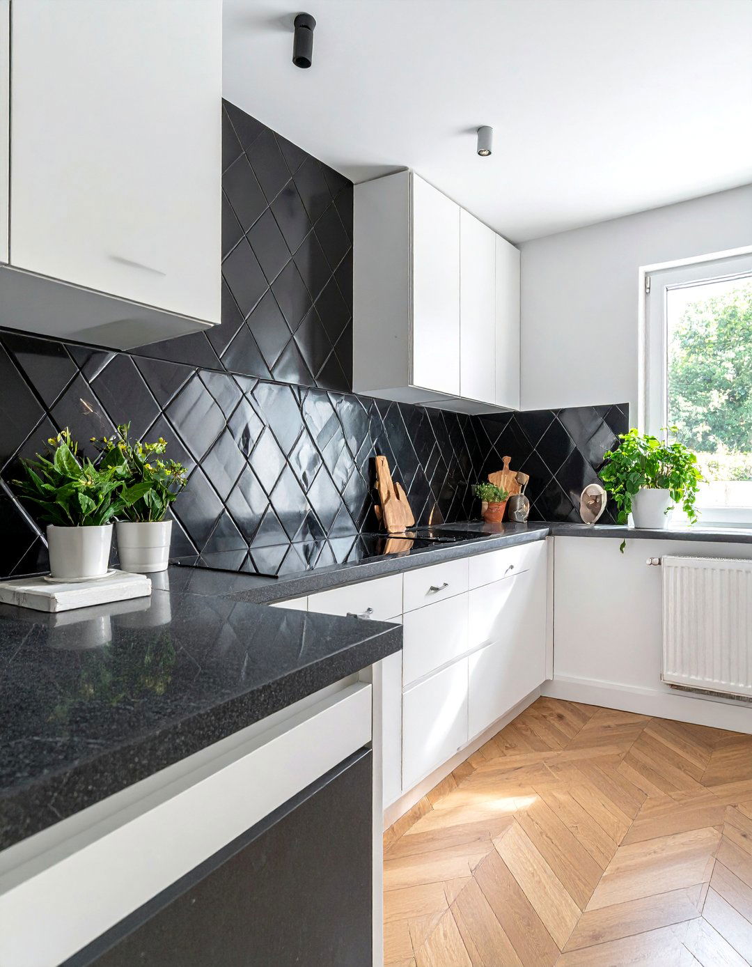 Black Geometric Tile Backsplash - 30 Kitchen With Black Backsplash Ideas for a Bold Look