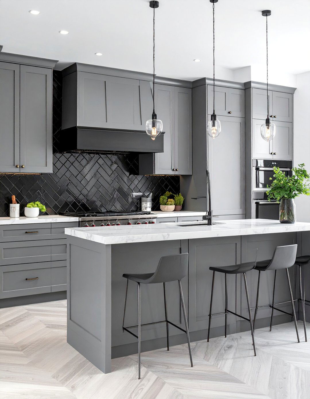 Black Herringbone Pattern Backsplash - 30 Kitchen With Black Backsplash Ideas for a Bold Look