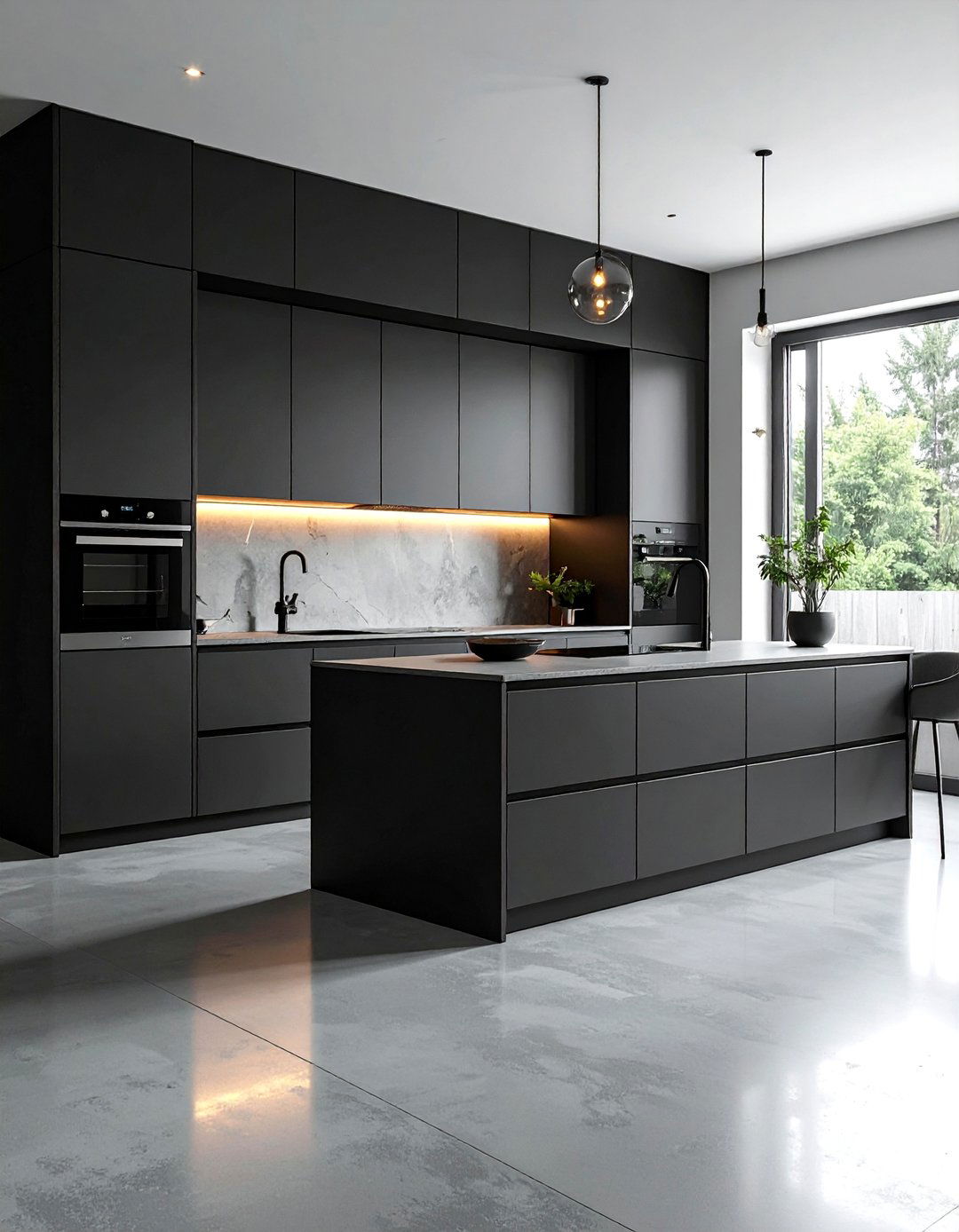 Black Kitchen Cabinets with a Polished Concrete Floor - 40 Black Kitchen Ideas for a Sleek and Sophisticated Look