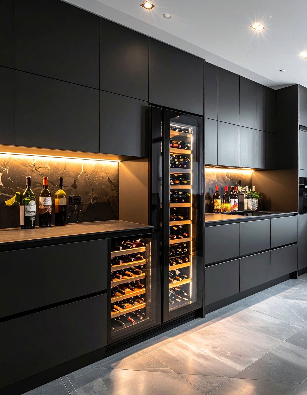 Black Kitchen with a Built in Wine Fridge - 40 Black Kitchen Ideas for a Sleek and Sophisticated Look