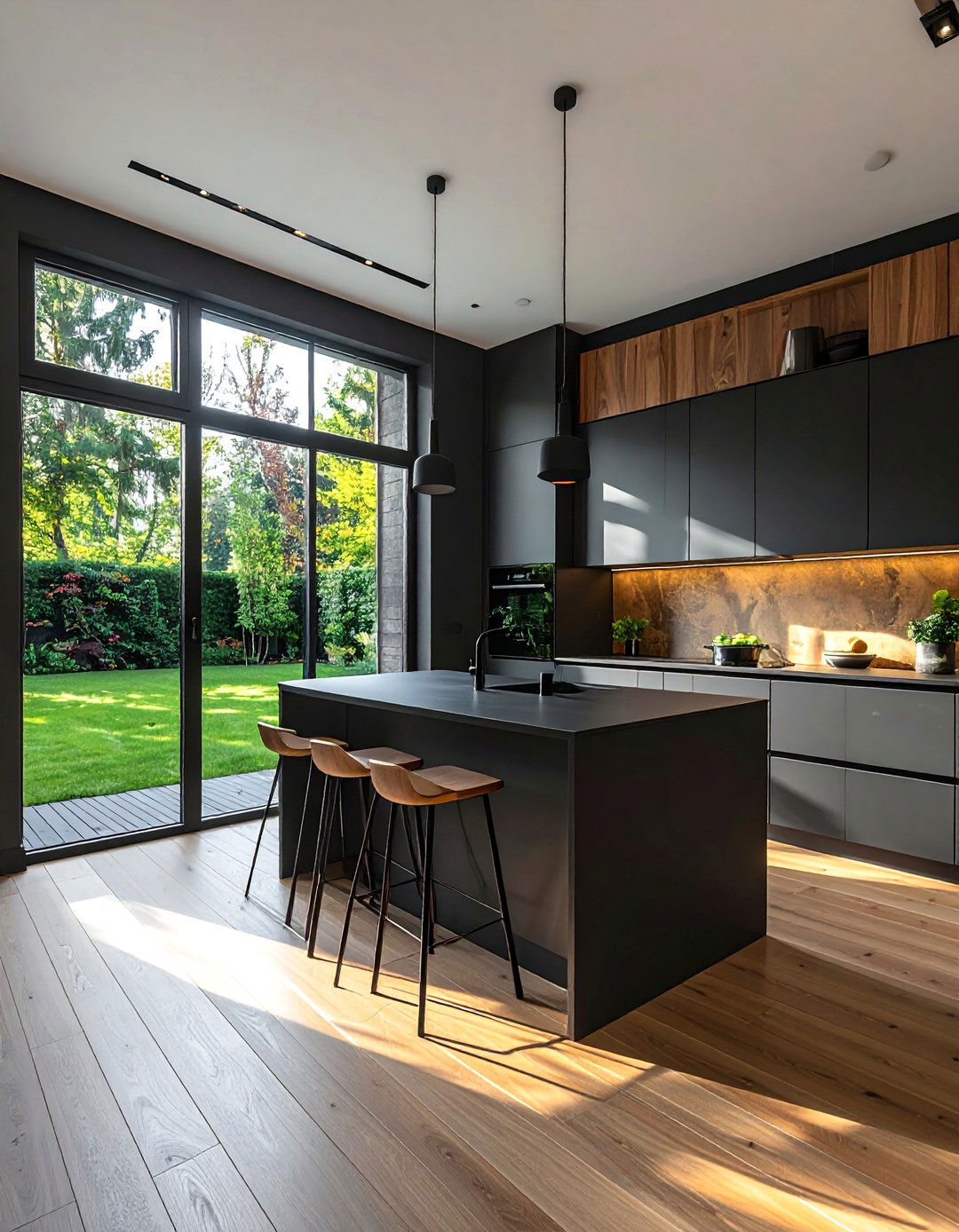 Black Kitchen with a Large Picture Window - 40 Black Kitchen Ideas for a Sleek and Sophisticated Look