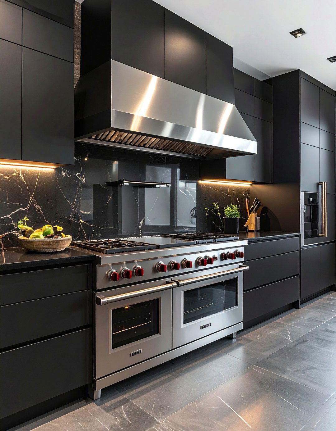 Black Kitchen with a Professional Grade Range - 40 Black Kitchen Ideas for a Sleek and Sophisticated Look