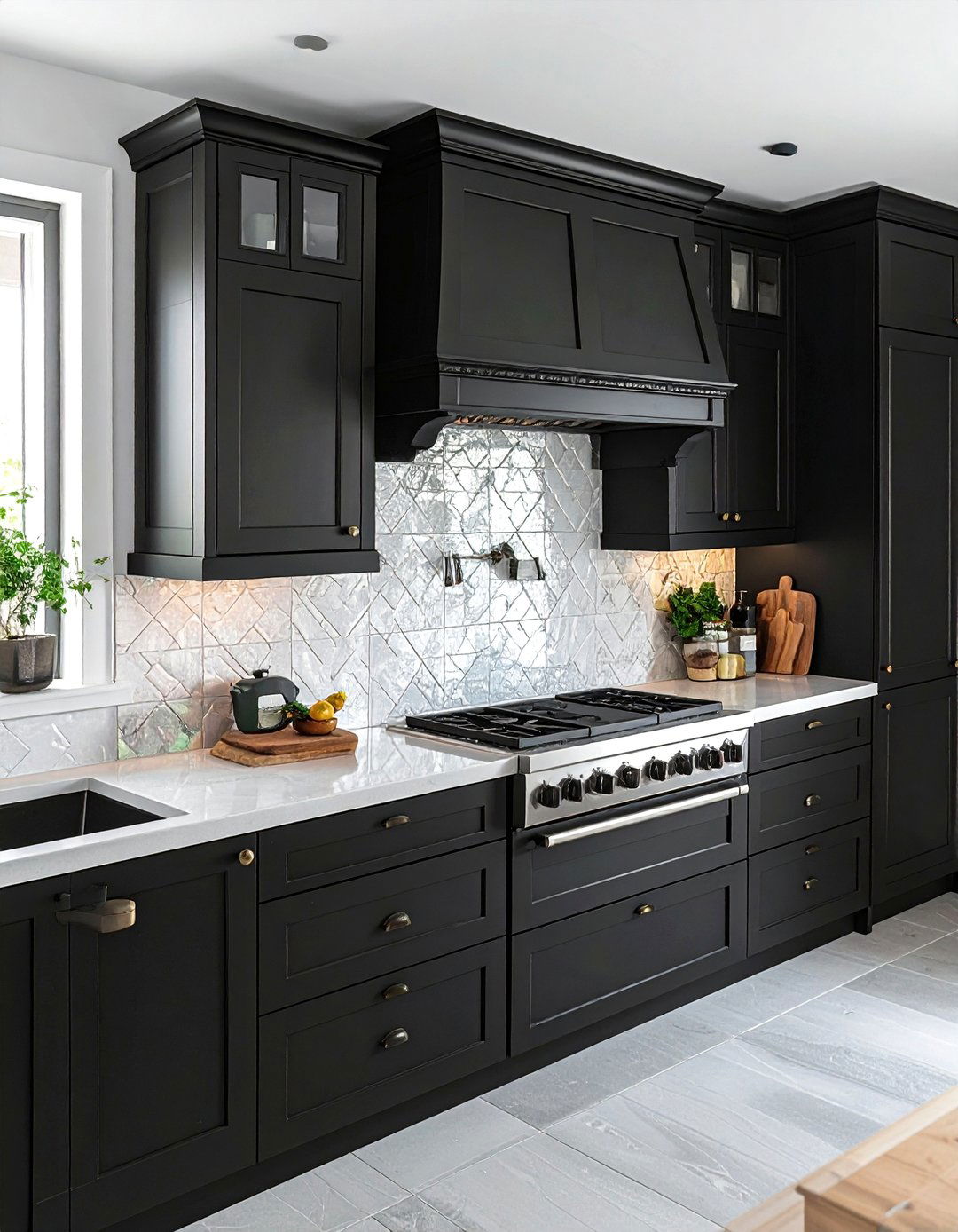 Black Kitchen with a Zellige Tile Backsplash - 40 Black Kitchen Ideas for a Sleek and Sophisticated Look