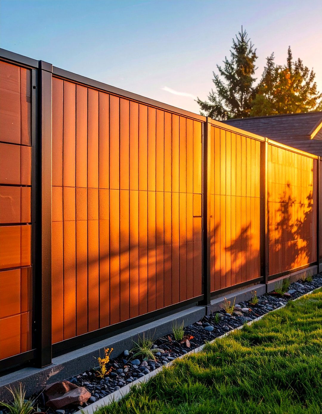 Black Metal Modern Minimalist Fence - 25 Backyard Fence Ideas to Enhance Your Outdoor Space