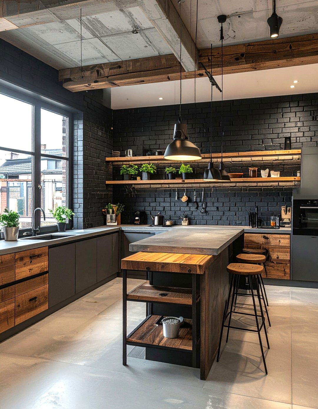 Black Painted Brick Backsplash - 30 Kitchen With Black Backsplash Ideas for a Bold Look