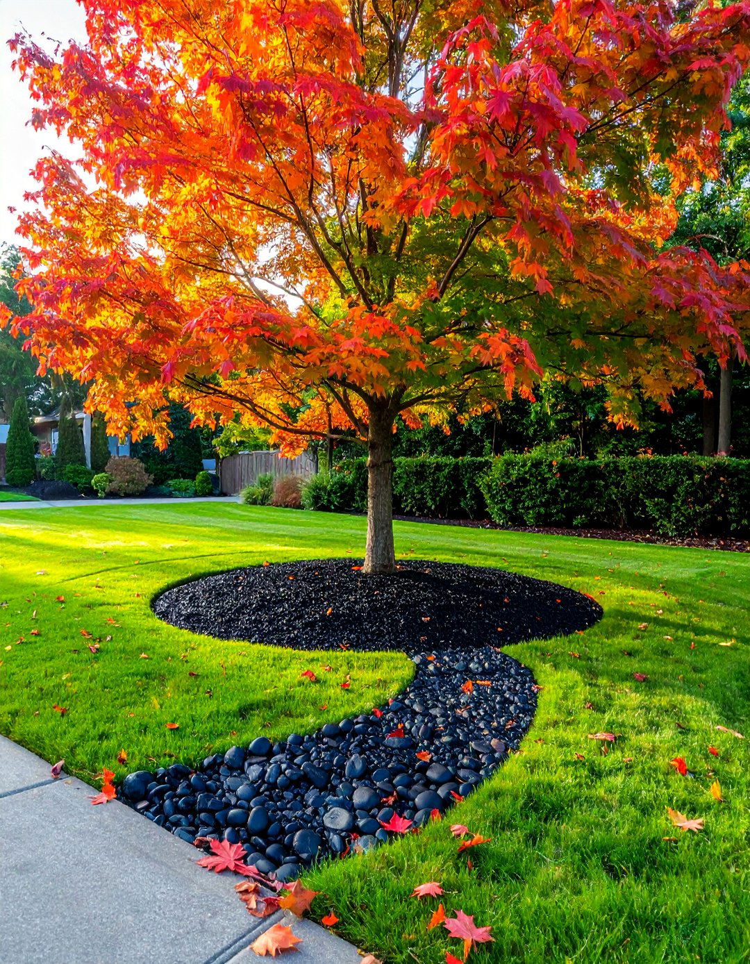 Black River Rock Around Trees and Shrubs - 20 Black River Rock Landscaping Ideas for a Unique Look