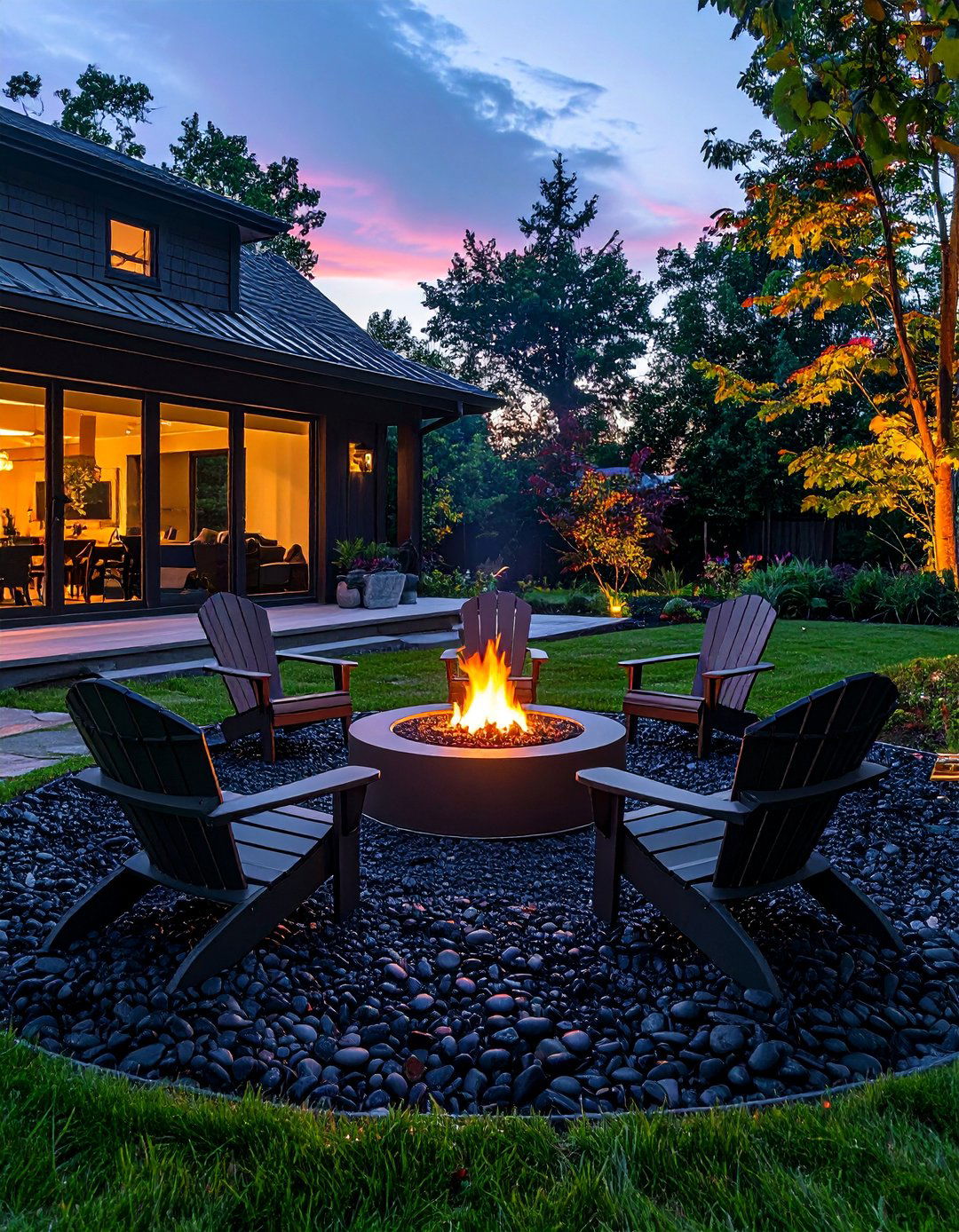Black River Rock Fire Pit Area - 20 Black River Rock Landscaping Ideas for a Unique Look