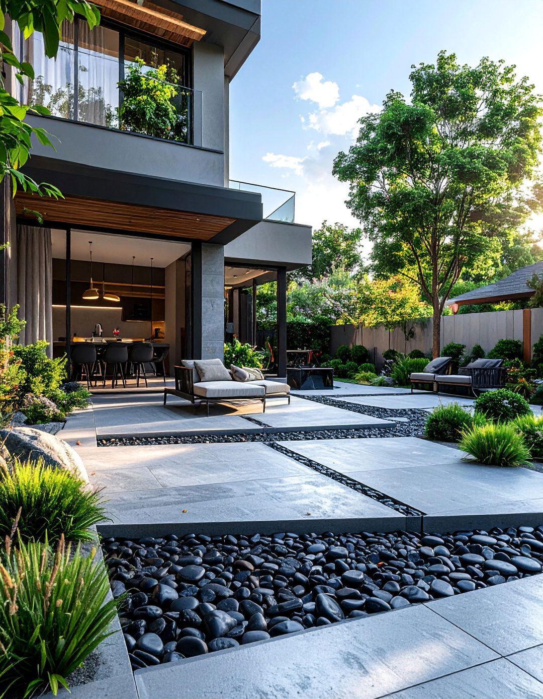 Black River Rock Patio Accents - 20 Black River Rock Landscaping Ideas for a Unique Look