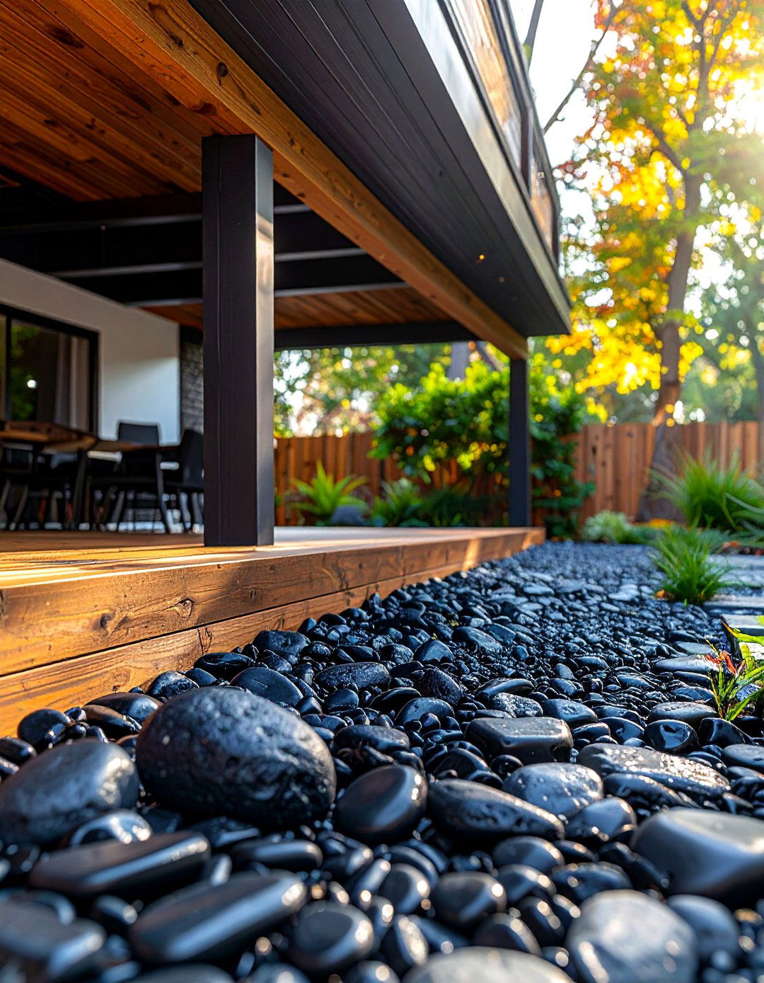 Black River Rock Under a Deck - 20 Black River Rock Landscaping Ideas for a Unique Look