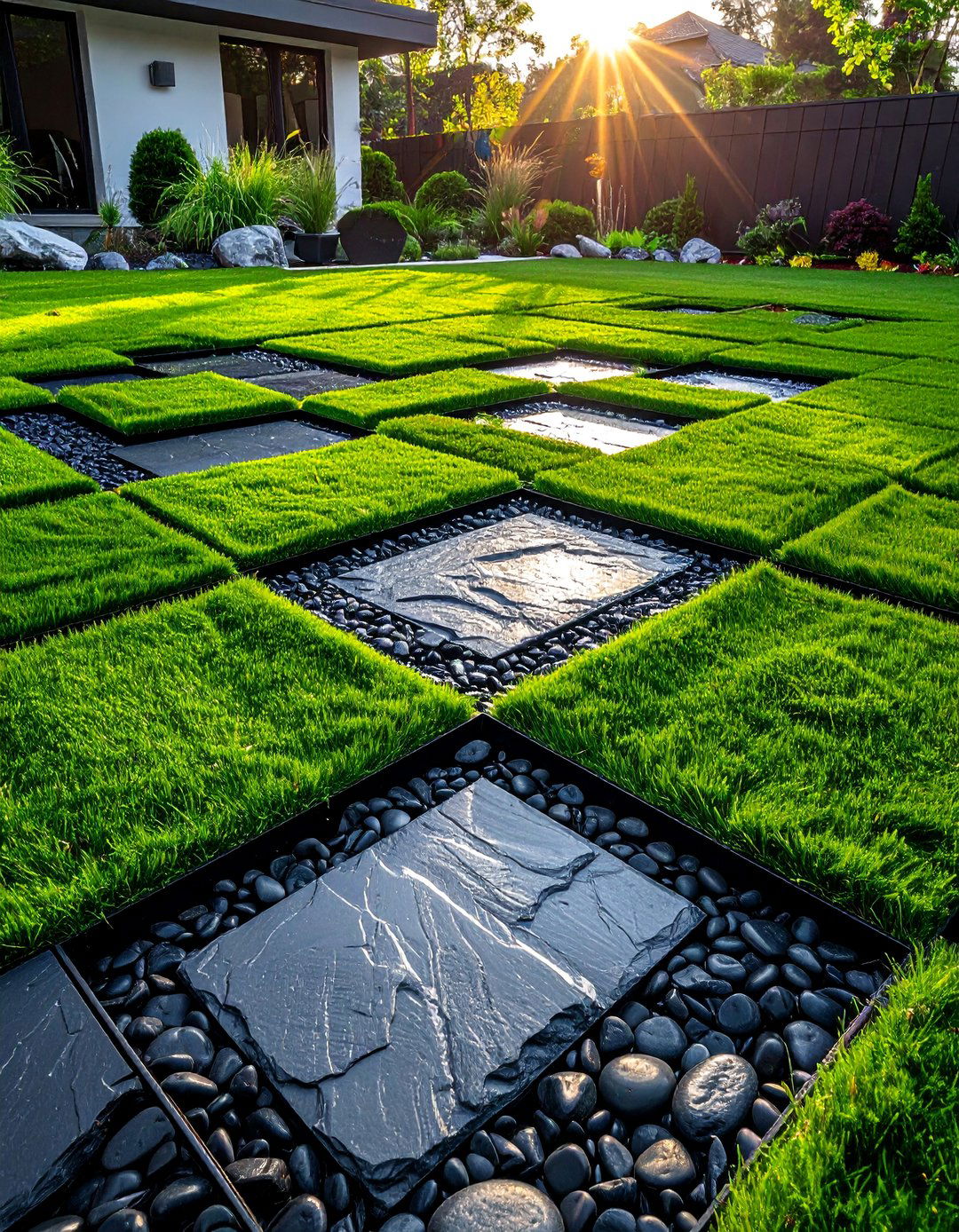 Black River Rock and Grass Combinations - 20 Black River Rock Landscaping Ideas for a Unique Look
