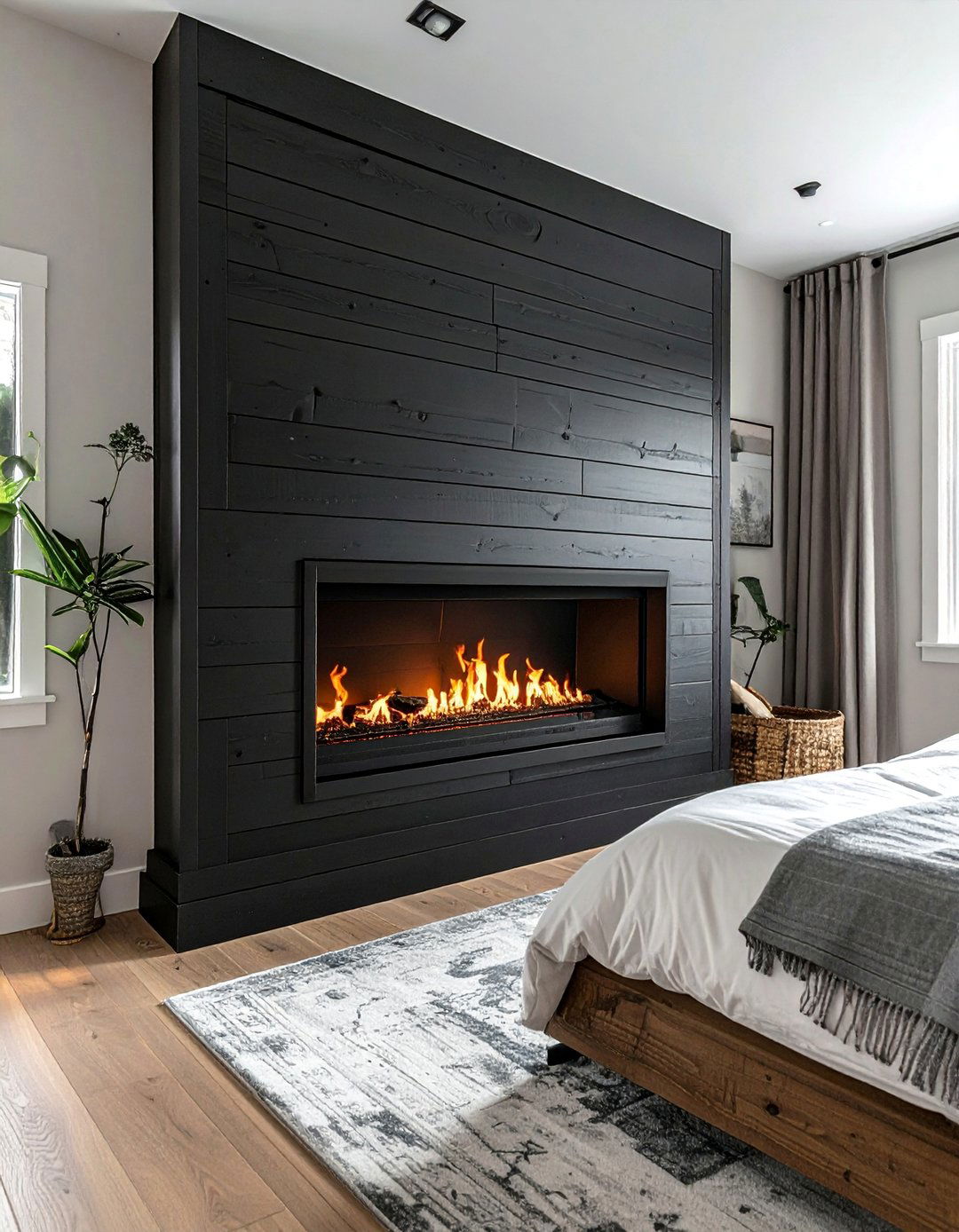 Black Shiplap Fireplace Surround for an Electric Insert - 40 Black Shiplap Fireplace Ideas for a Bold and Cozy Focal Point