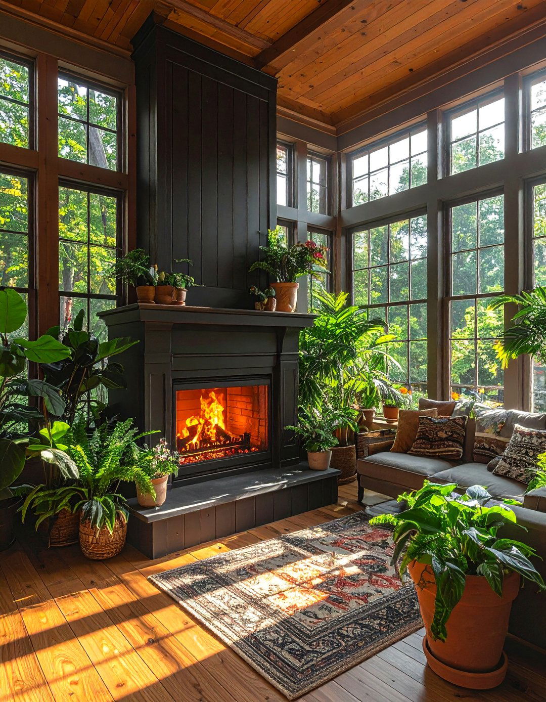 Black Shiplap Fireplace in a Sunroom or Conservatory - 40 Black Shiplap Fireplace Ideas for a Bold and Cozy Focal Point