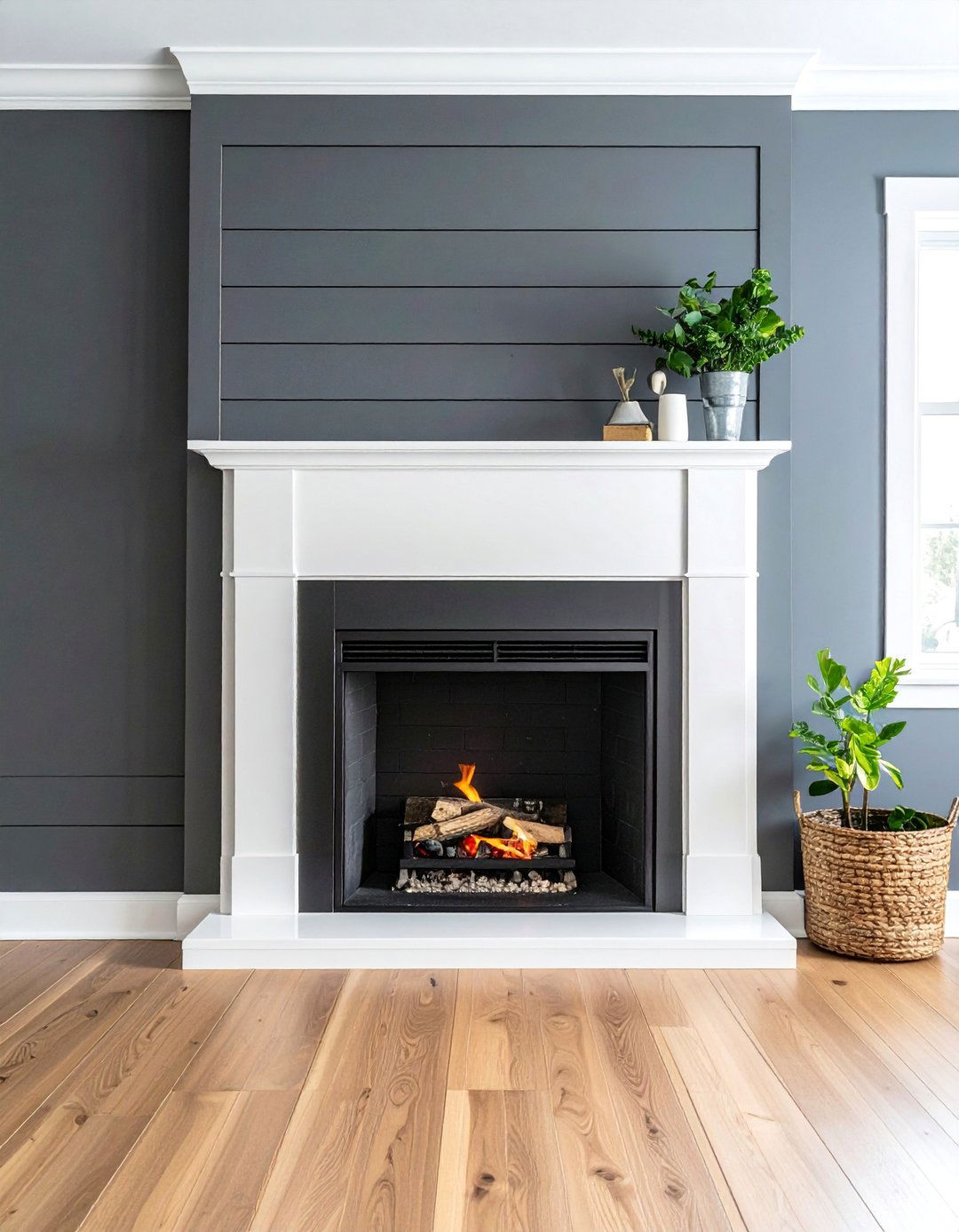 Black Shiplap Fireplace with Contrasting White Grout Lines - 40 Black Shiplap Fireplace Ideas for a Bold and Cozy Focal Point
