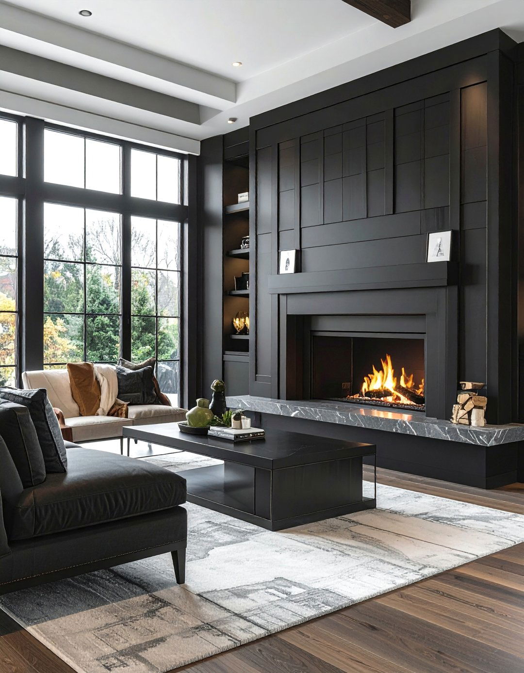 Black Shiplap Fireplace with a Soapstone Surround and Hearth - 40 Black Shiplap Fireplace Ideas for a Bold and Cozy Focal Point