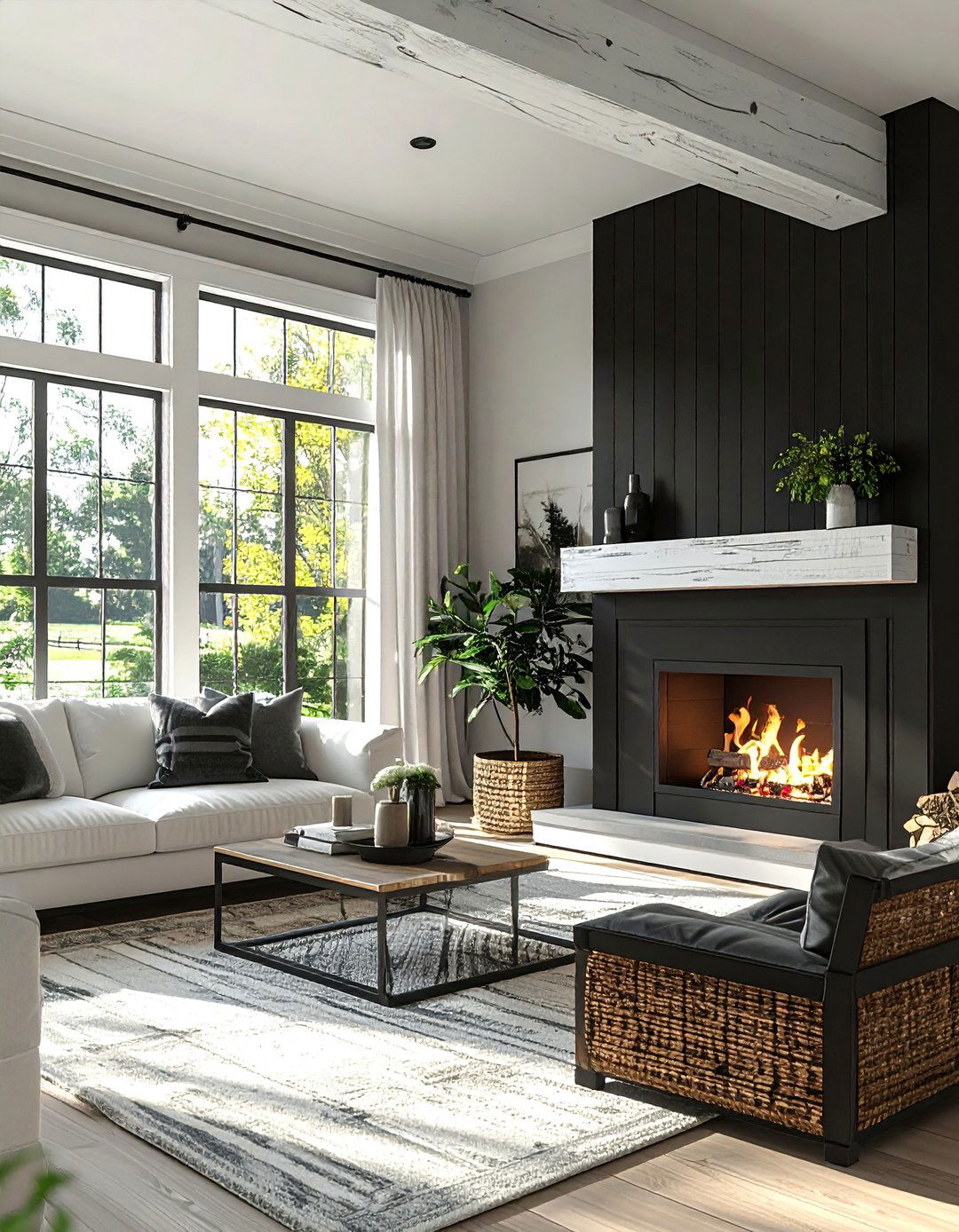 Black Shiplap Fireplace with a Whitewashed Wood Mantel - 40 Black Shiplap Fireplace Ideas for a Bold and Cozy Focal Point