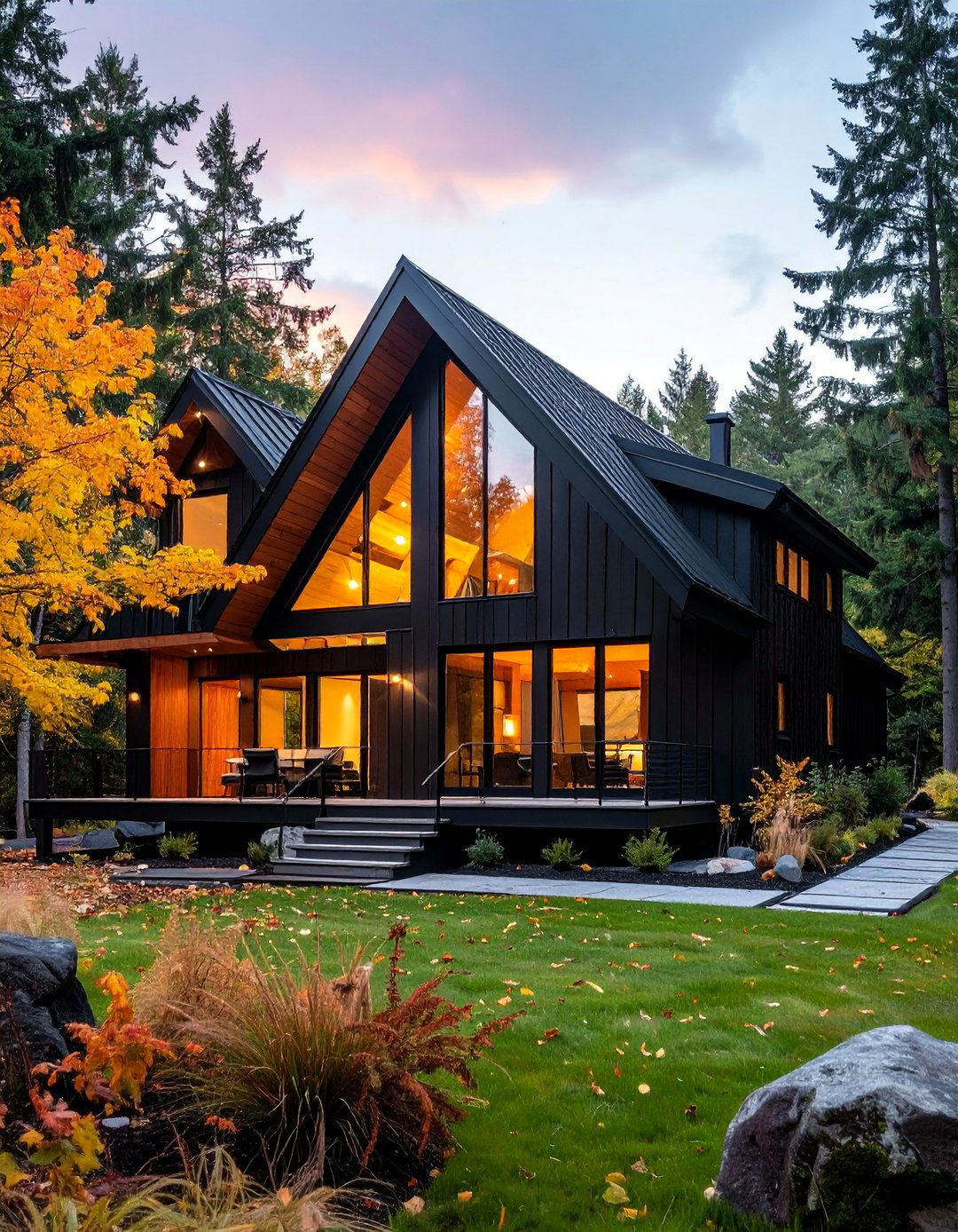 Black Siding on a Contemporary Gable End House - 30 Black Siding House Ideas for a Sleek Exterior