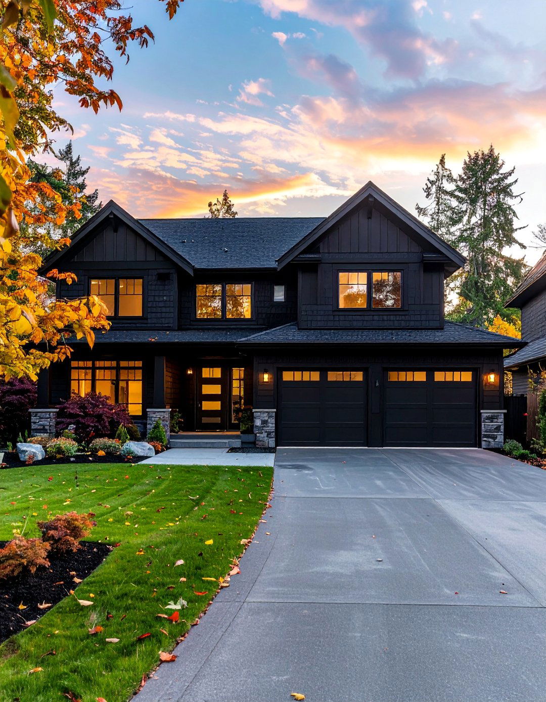 Black Siding on an Attached Garage - 30 Black Siding House Ideas for a Sleek Exterior