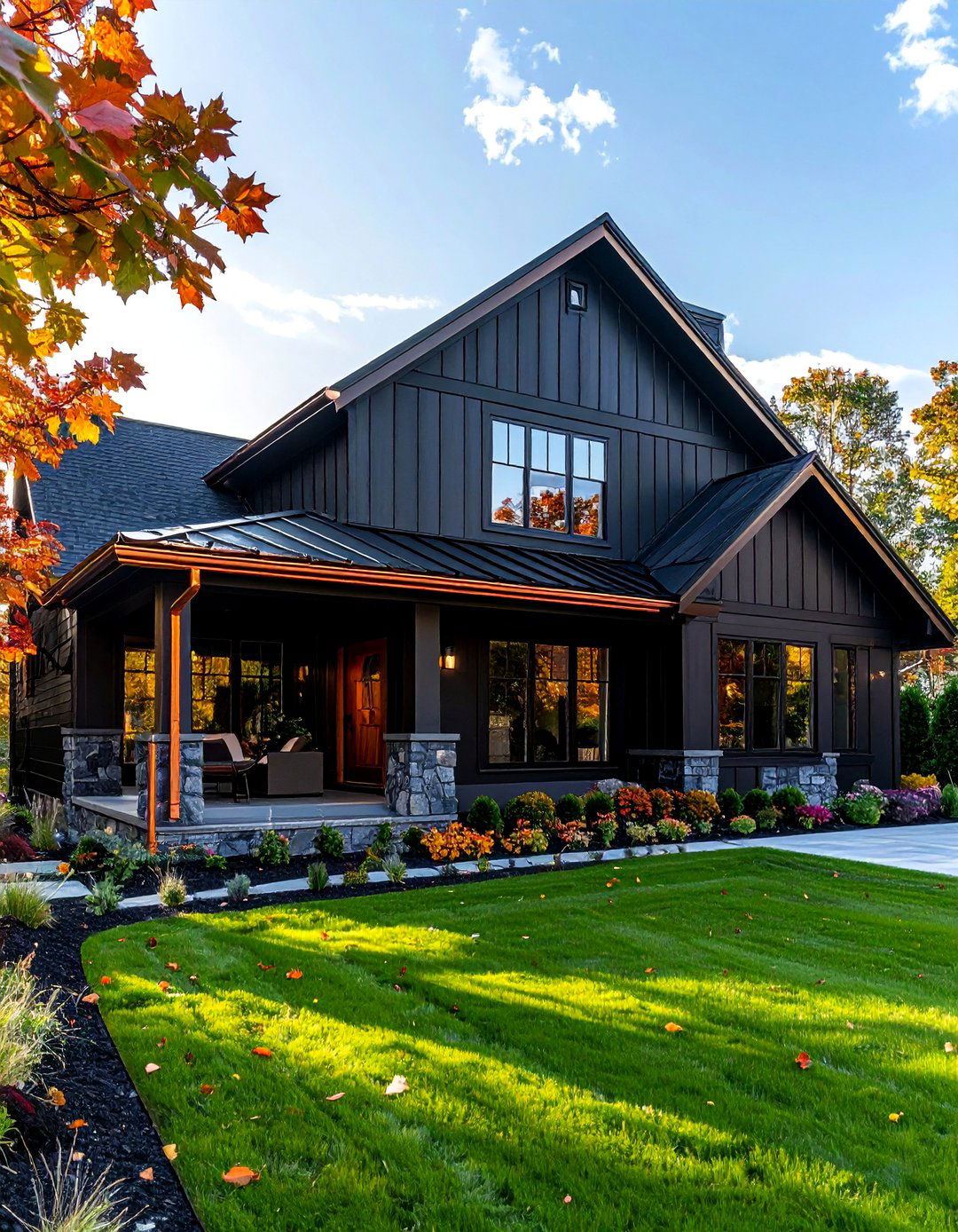 Black Siding with Copper Gutters and Downspouts - 30 Black Siding House Ideas for a Sleek Exterior