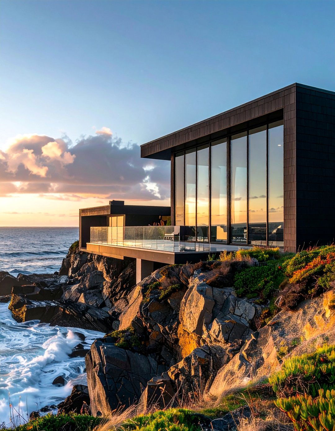 Black Siding with Large Picture Windows - 30 Black Siding House Ideas for a Sleek Exterior