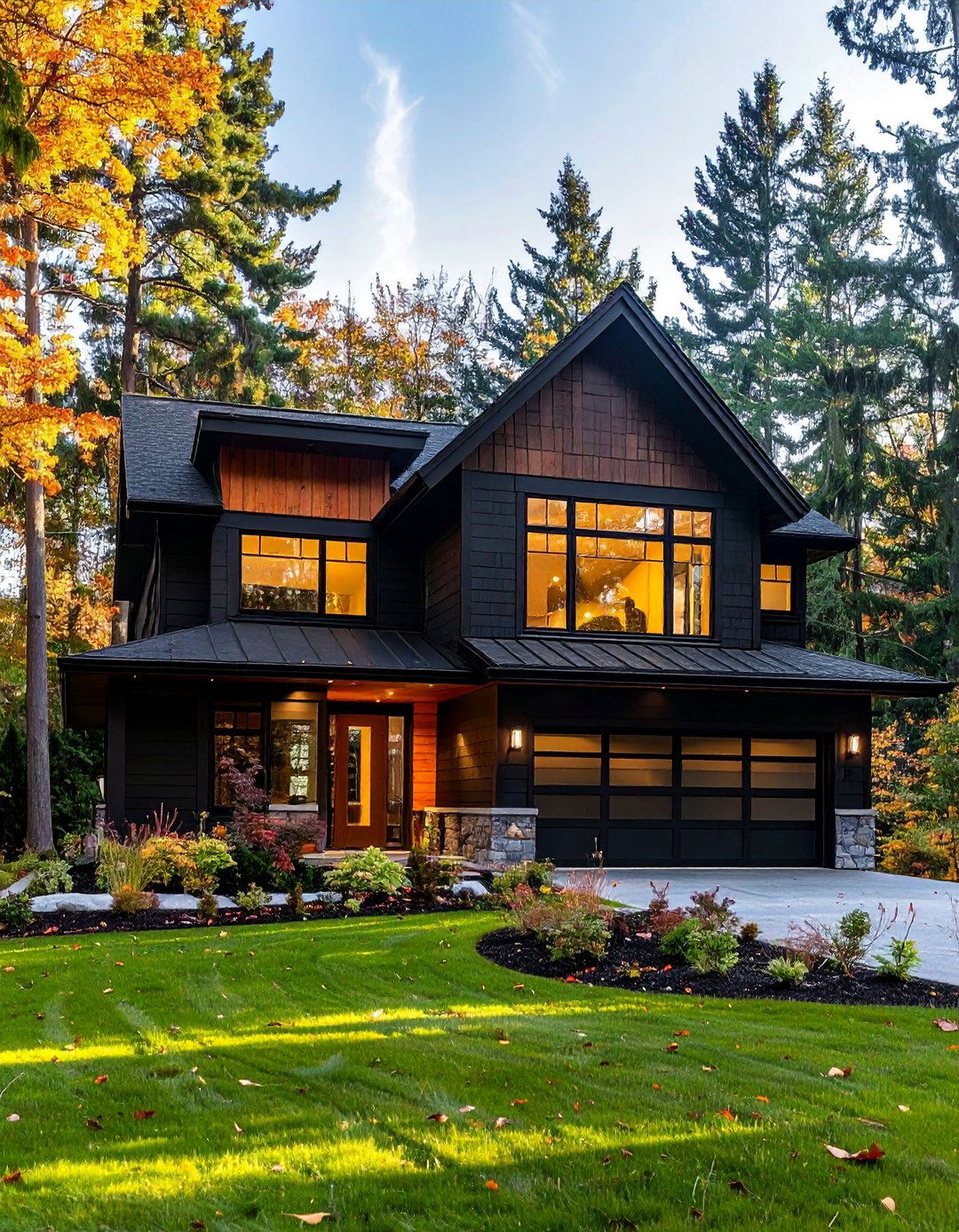 Black Siding with Natural Wood Accents - 30 Black Siding House Ideas for a Sleek Exterior