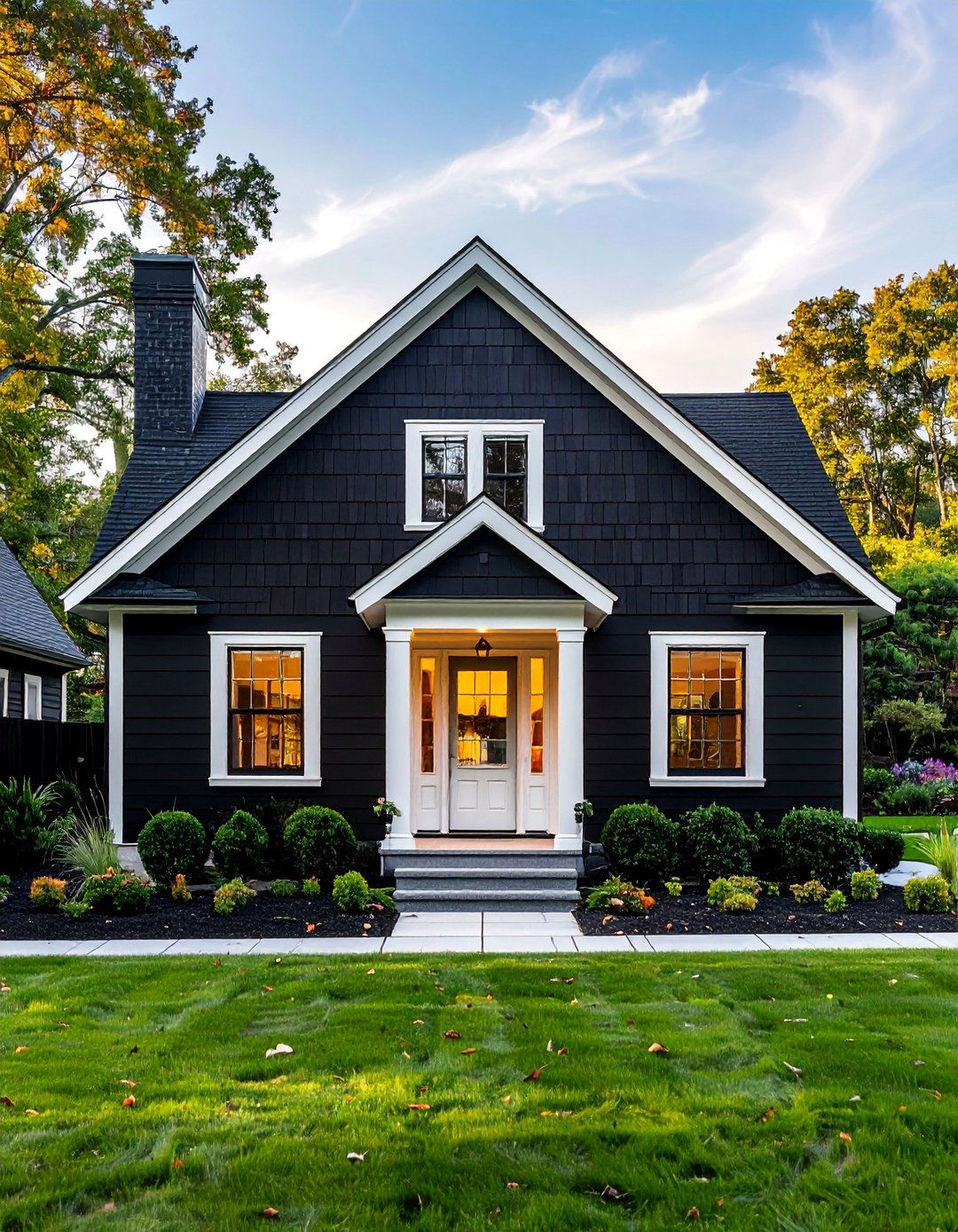 Black Siding with White Trim and Windows - 30 Black Siding House Ideas for a Sleek Exterior