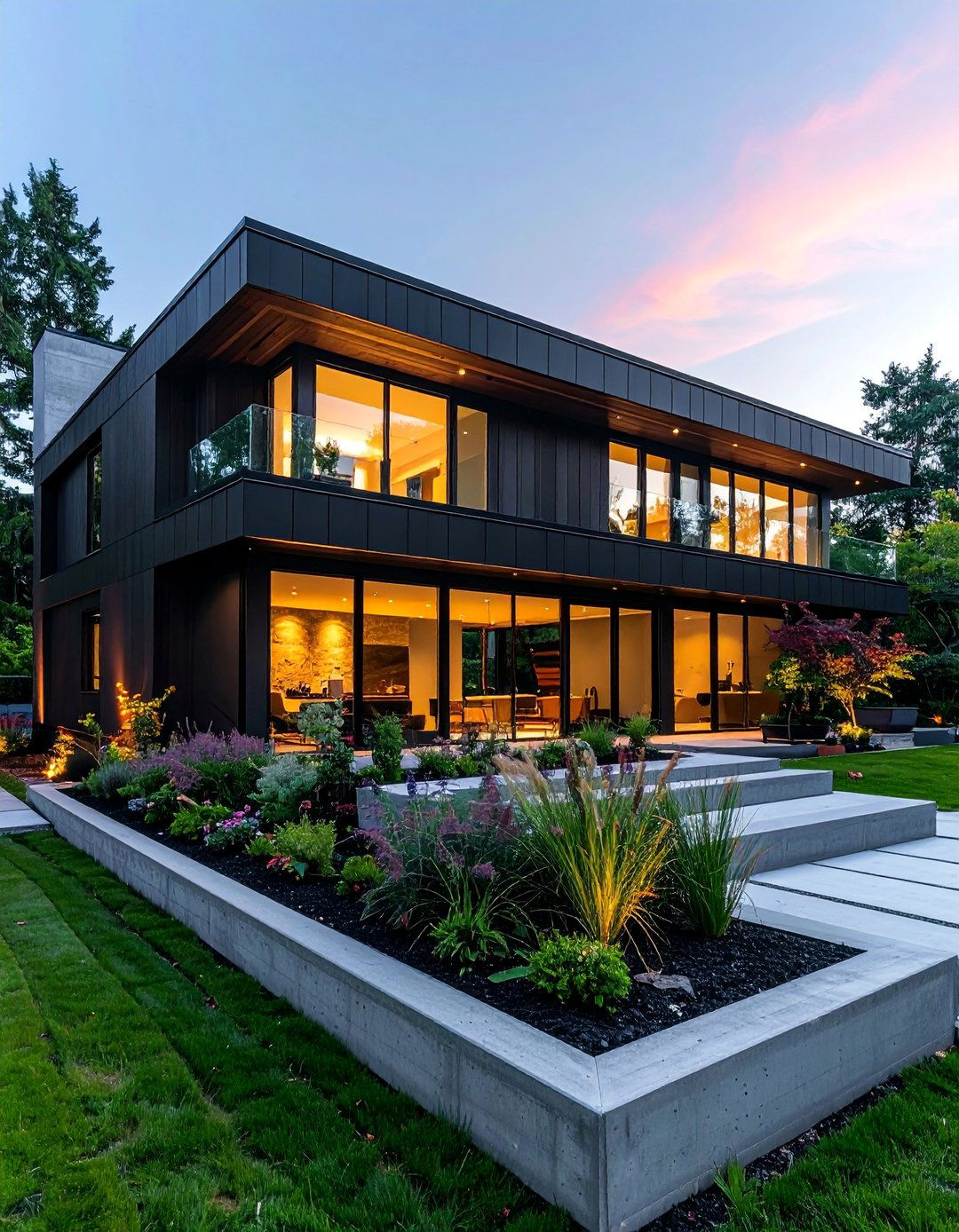 Black Siding with an Exposed Concrete Foundation - 30 Black Siding House Ideas for a Sleek Exterior