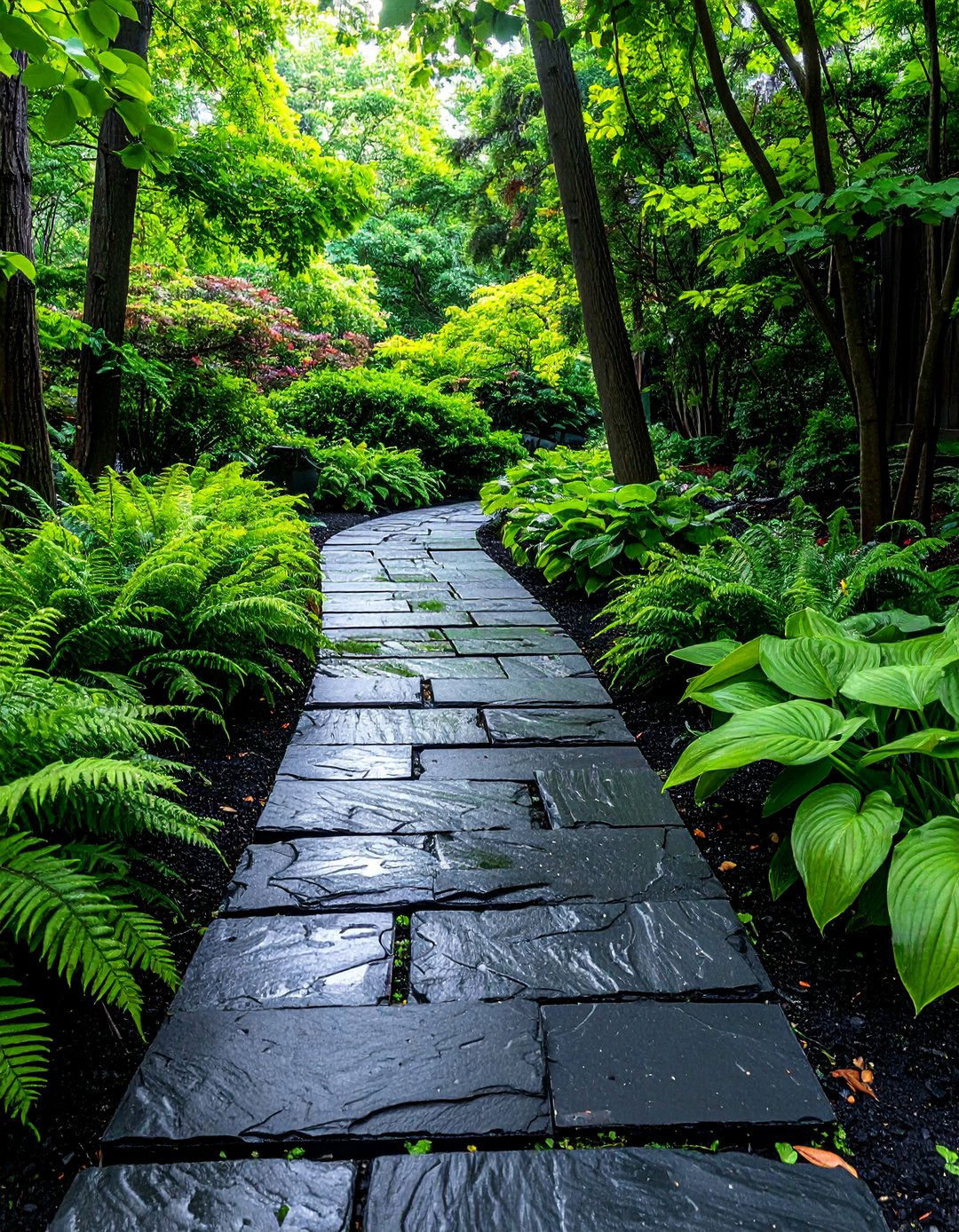 Black Slate Paver Walkway for Dramatic Contrast - 30 Paver Walkway Ideas to Beautify Your Garden