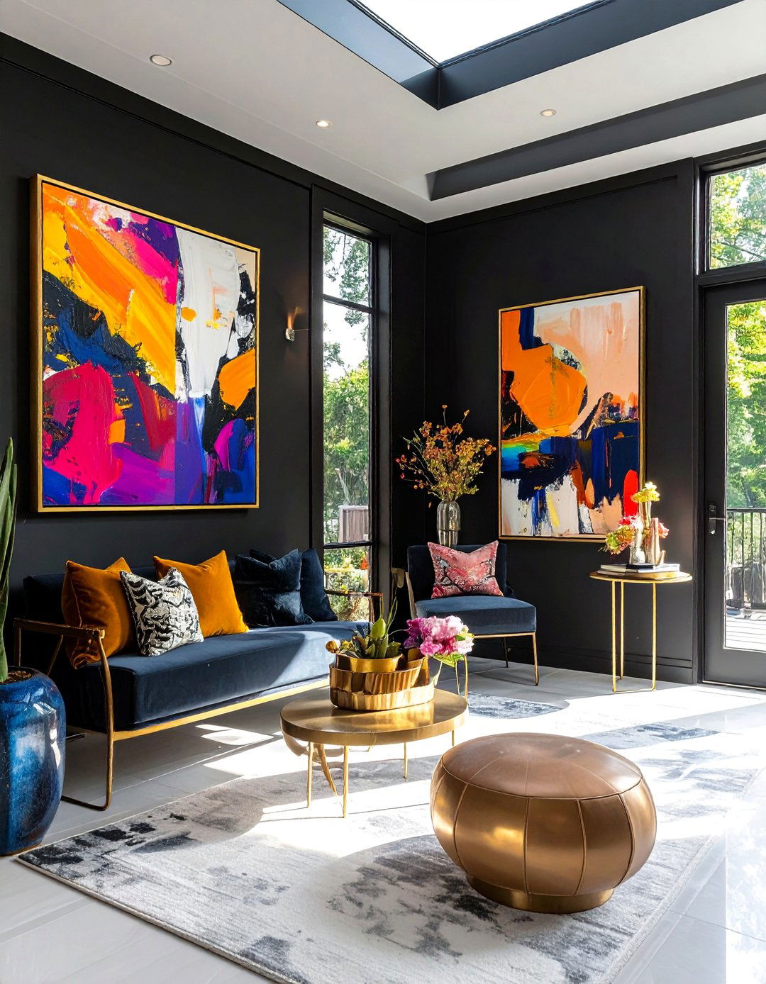 Black Sunroom with a Statement Accent Wall - 20 Black Sunroom Ideas for a Stylish Retreat