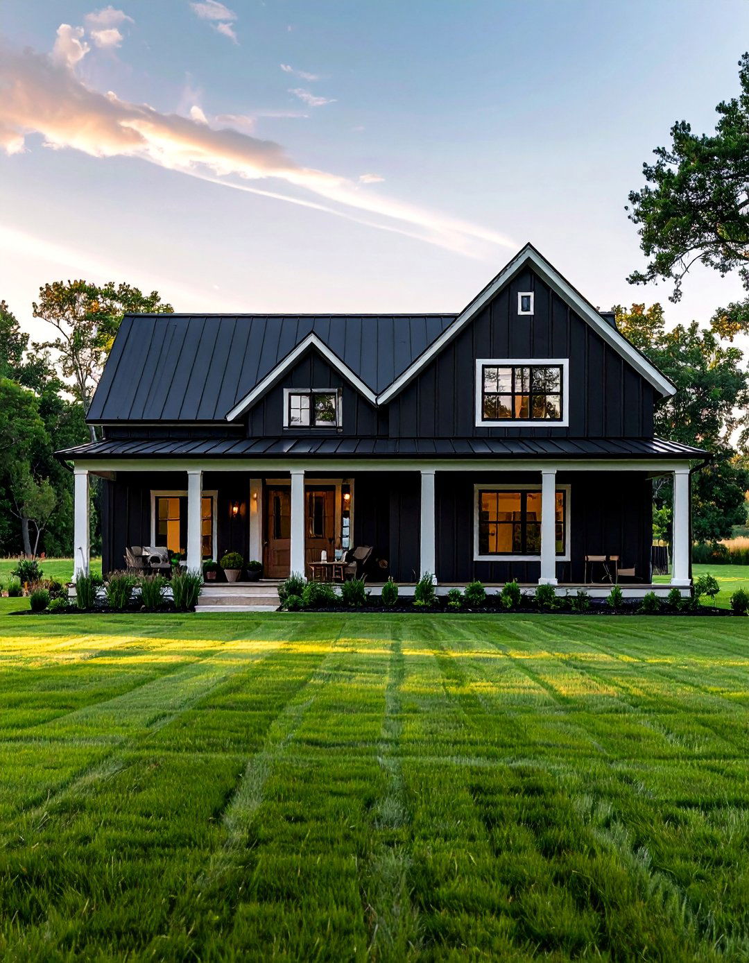 Black Vertical Siding on a Modern Farmhouse - 30 Black Siding House Ideas for a Sleek Exterior